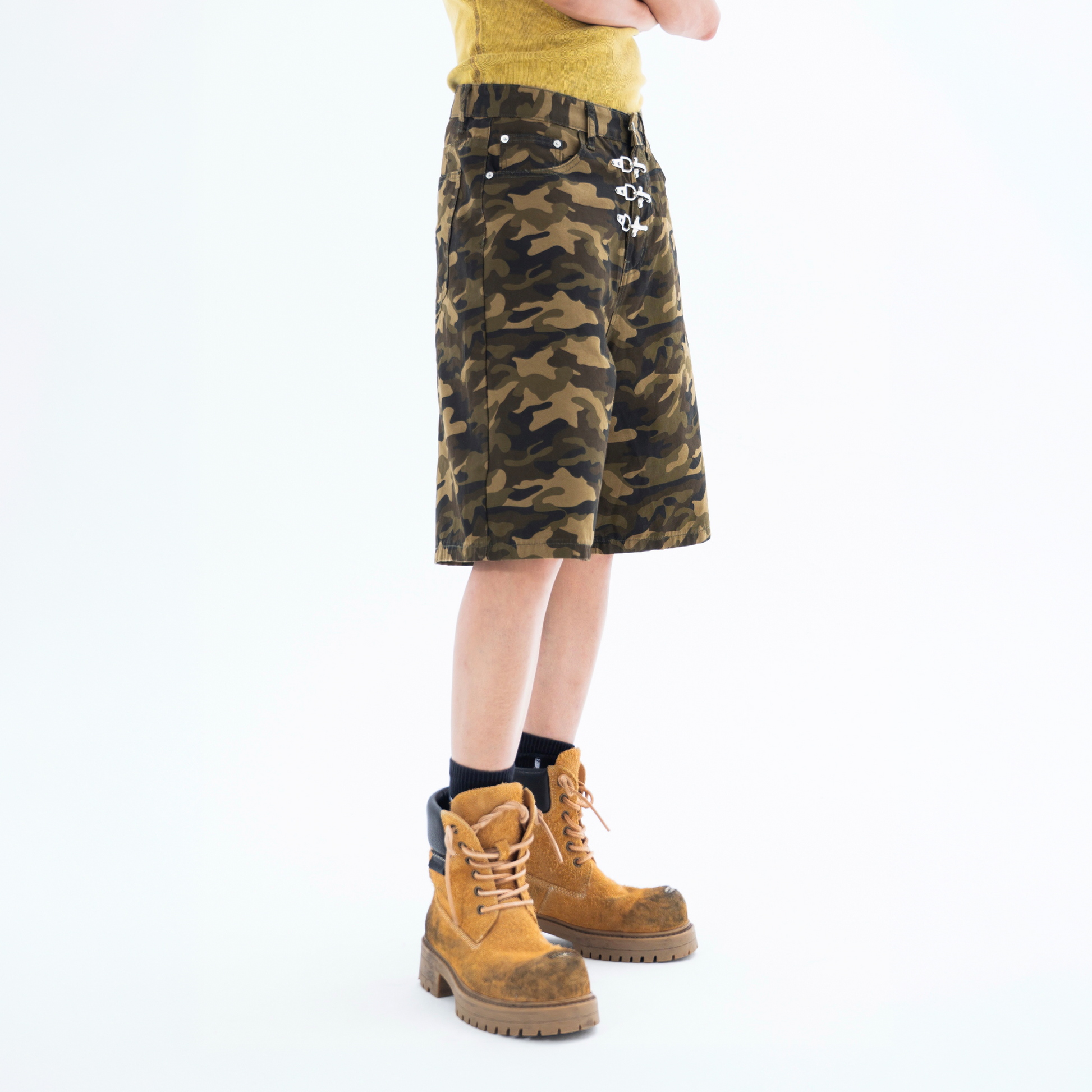 CLP Retro Camo Metal Clasp Denim Shorts-Shorts-S / 28"-Free Shipping Leatheretro