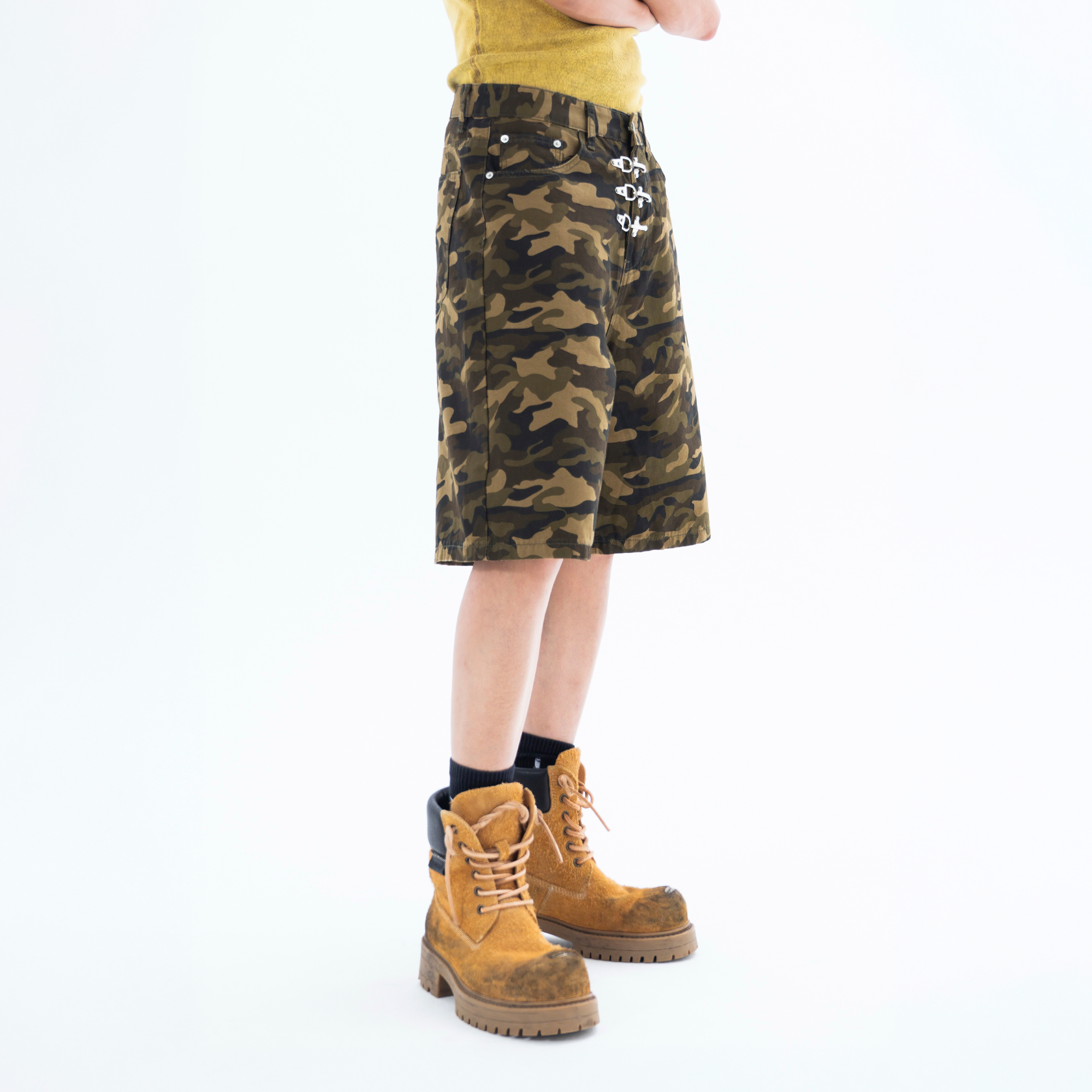 CLP Retro Camo Metal Clasp Denim Shorts-Shorts-S / 28"-Free Shipping Leatheretro