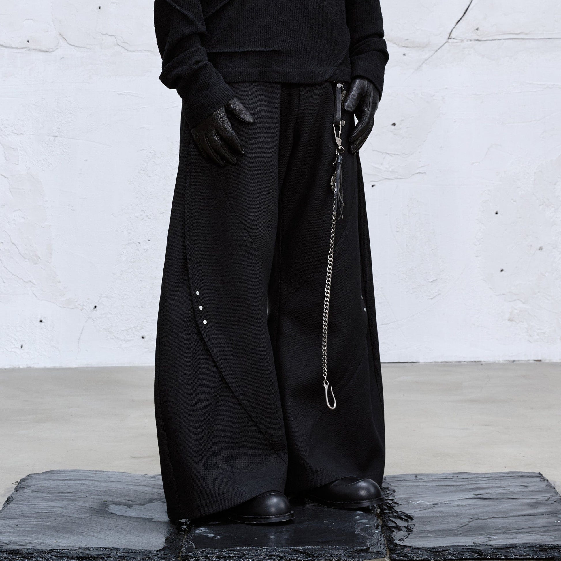 CATSSTAC Curved Draped Wide-Leg Trousers-Pants-M-Free Shipping Leatheretro