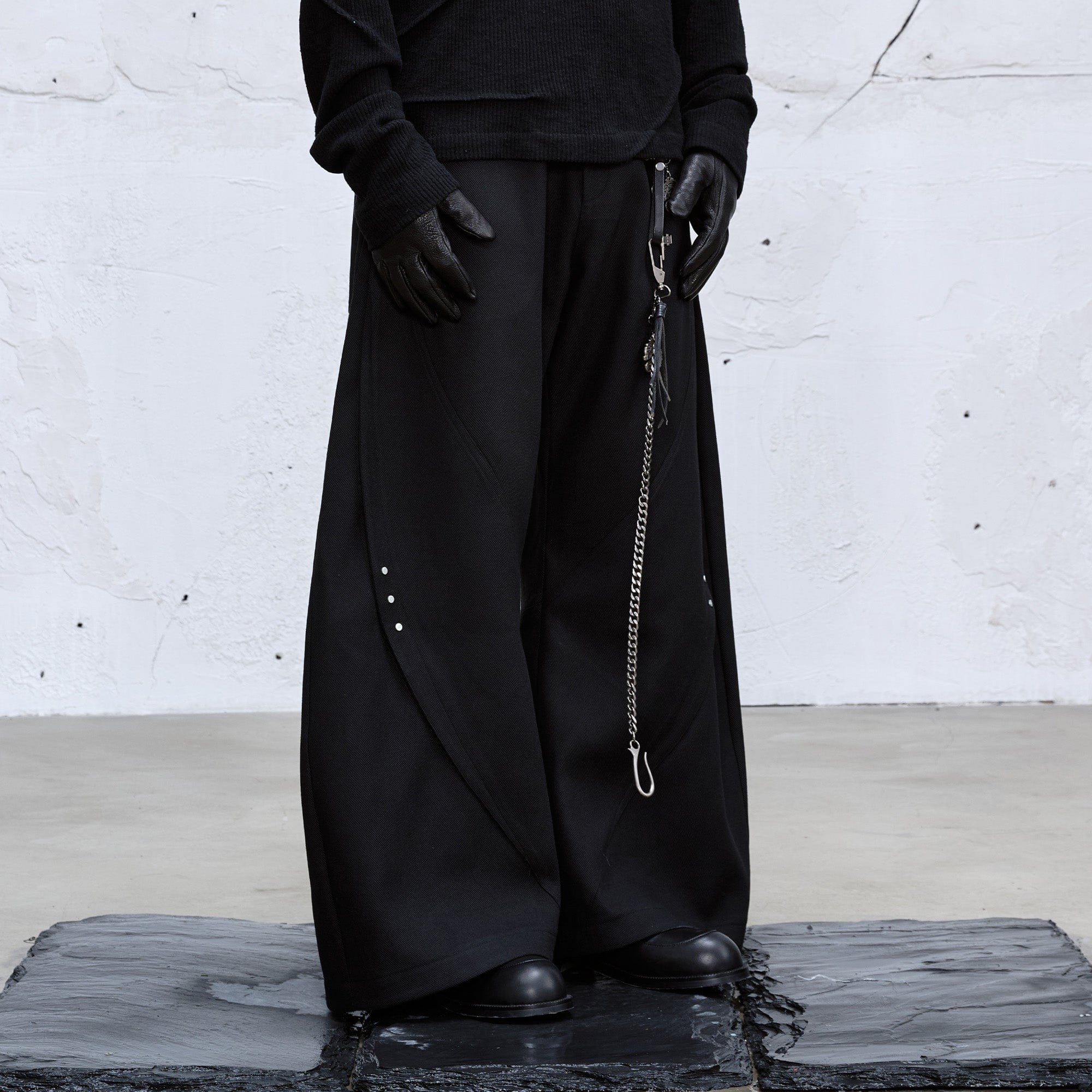 CATSSTAC Curved Draped Wide-Leg Trousers-Pants-M-Free Shipping Leatheretro