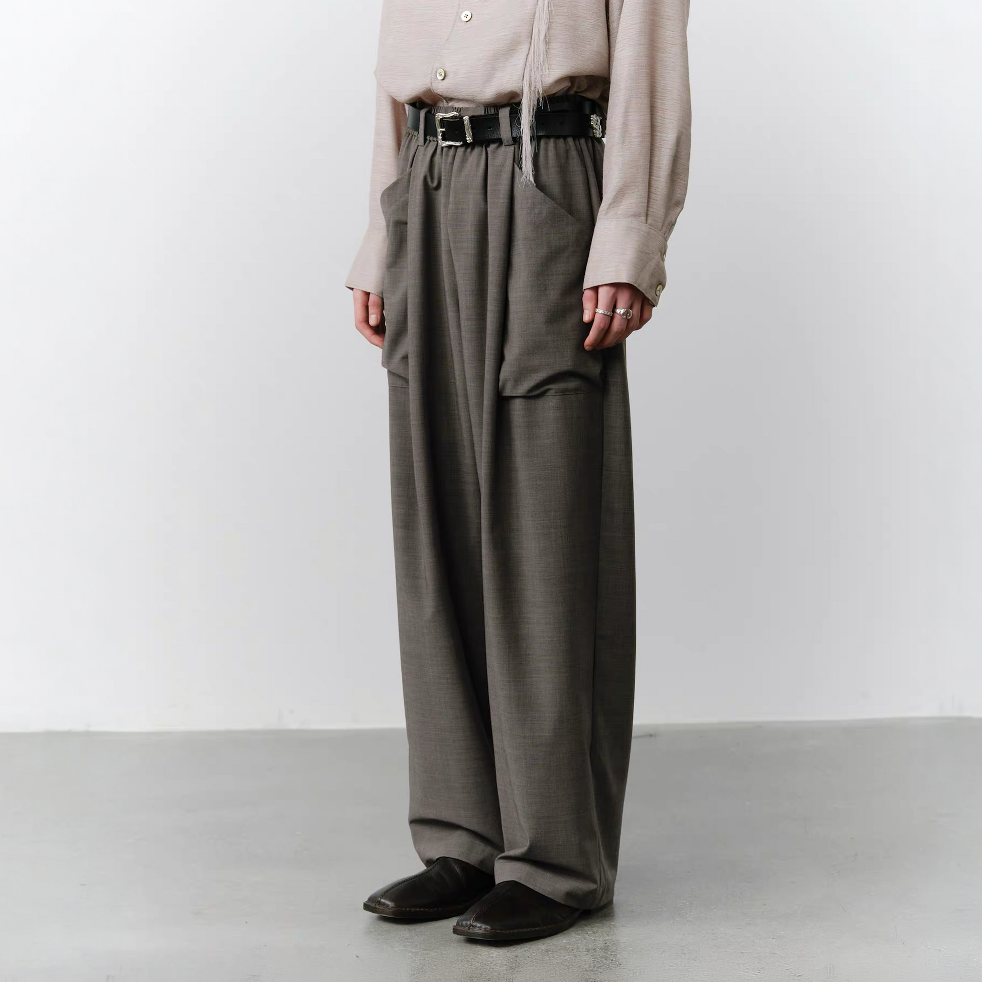 GRAINMUSTARD Retro Patch Pocket Pleated High-Waist Trousers-Pants-XS-Dark Gray-Free Shipping Leatheretro