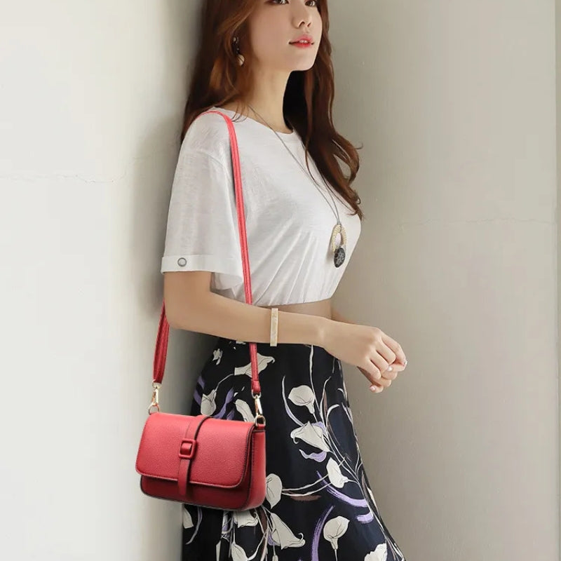 Women’s Small Square Crossbody Bag - Minimalist Leather Flap Bag-Crossbody Bag-Black-Free Shipping Leatheretro