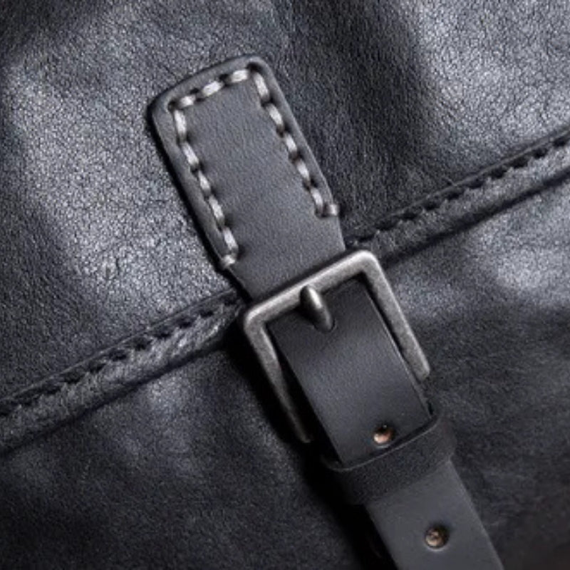 Men's Leather Handmade Shoulder Bag - Vintage Cowhide Crossbody Bags-Crossbody Bag-Black-Free Shipping Leatheretro