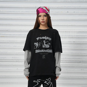 VINKID Stacked Sleeve Graphic Long-Sleeve Tee-L/S Tee-S-Free Shipping Leatheretro