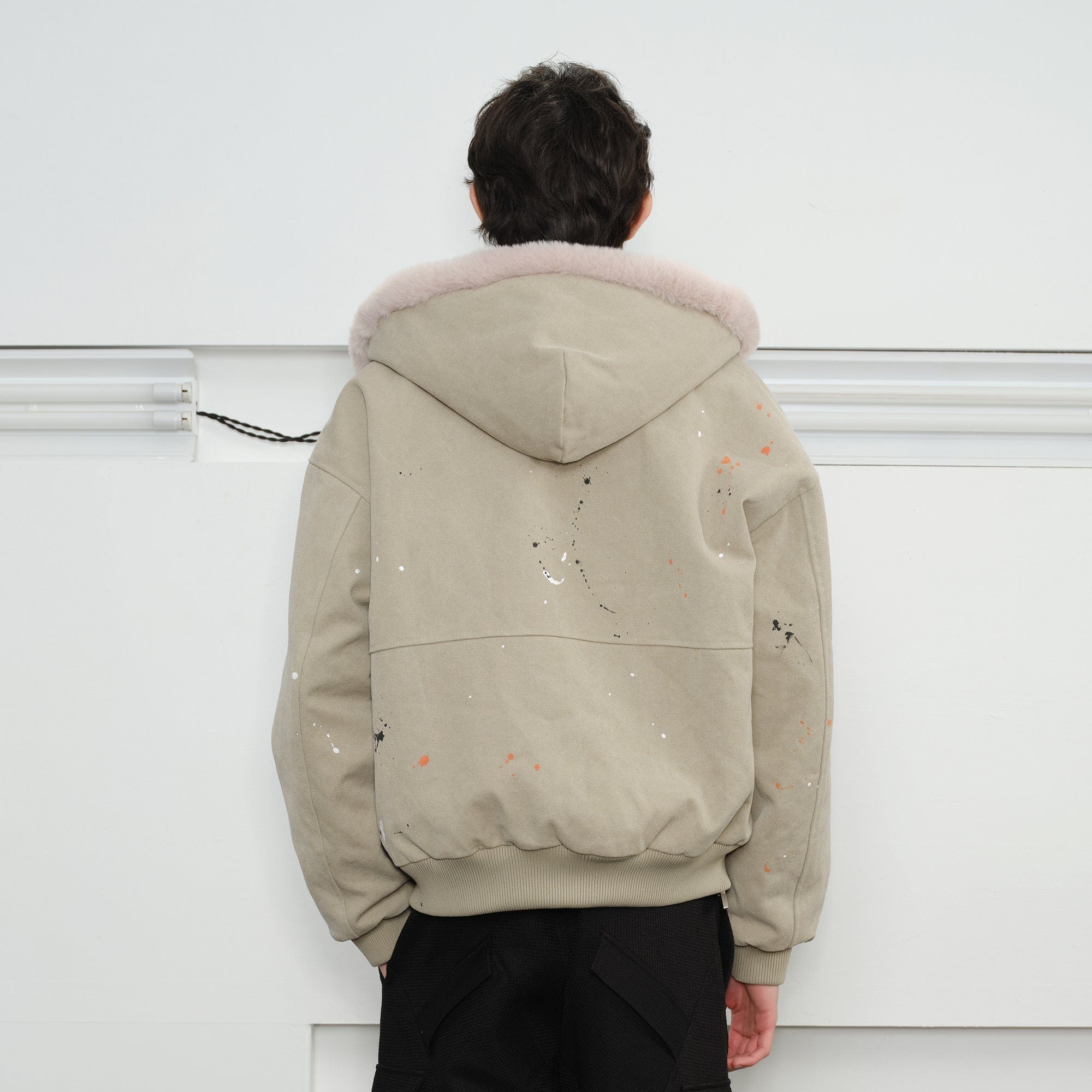 KREATE Rivet Zipper Paint-splattered Fleece-Lined Hooded Jacket-Jacket-S-Purple-Free Shipping Leatheretro