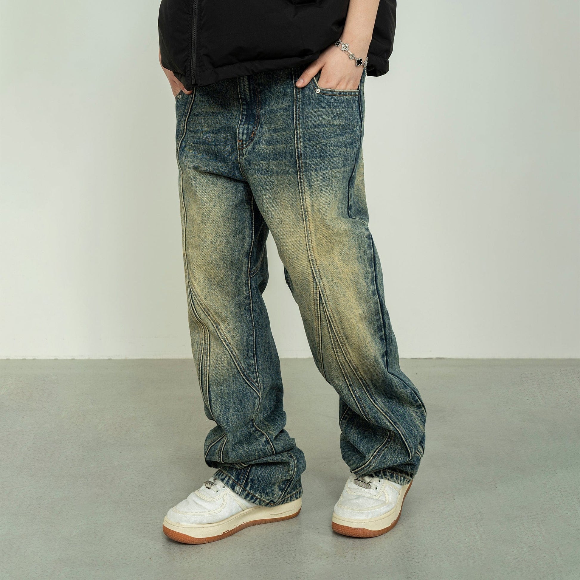 MAKEMORE Deconstructed Washed Rivet Jeans-Jeans-S-Blue-Free Shipping Leatheretro