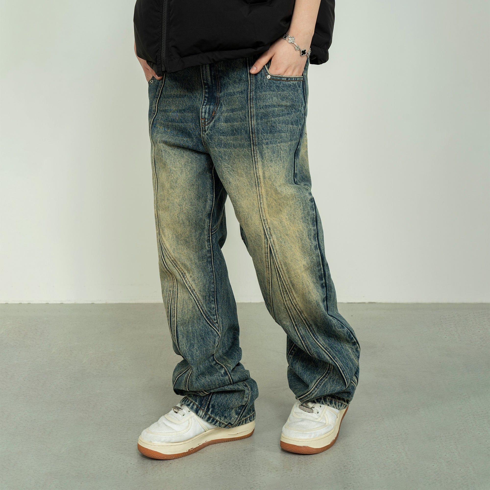 MAKEMORE Deconstructed Washed Rivet Jeans-Jeans-S-Blue-Free Shipping Leatheretro