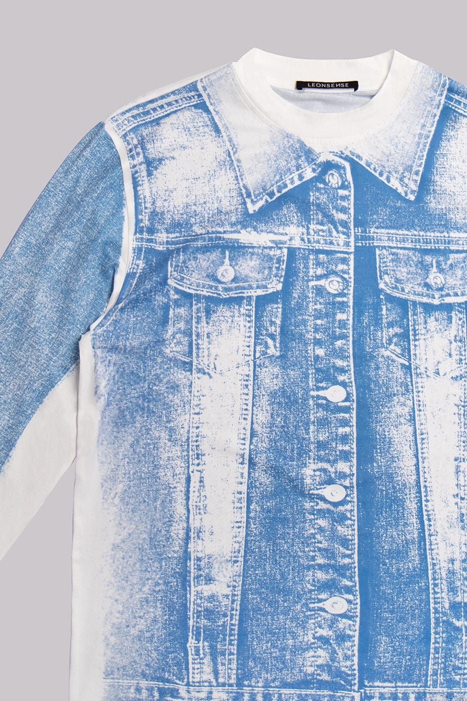 LEONSENSE Denim Print L/S T-Shirt-L/S Tee-S-Free Shipping Leatheretro