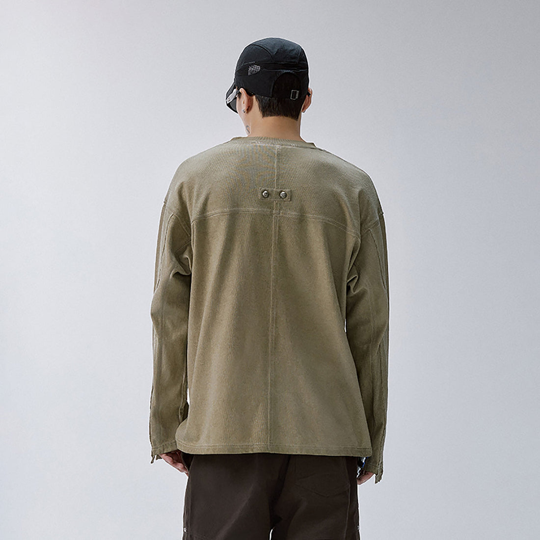 F2CE Distressed Panel-Stitched Long-Sleeve Tee-L/S Tee-S-Free Shipping Leatheretro