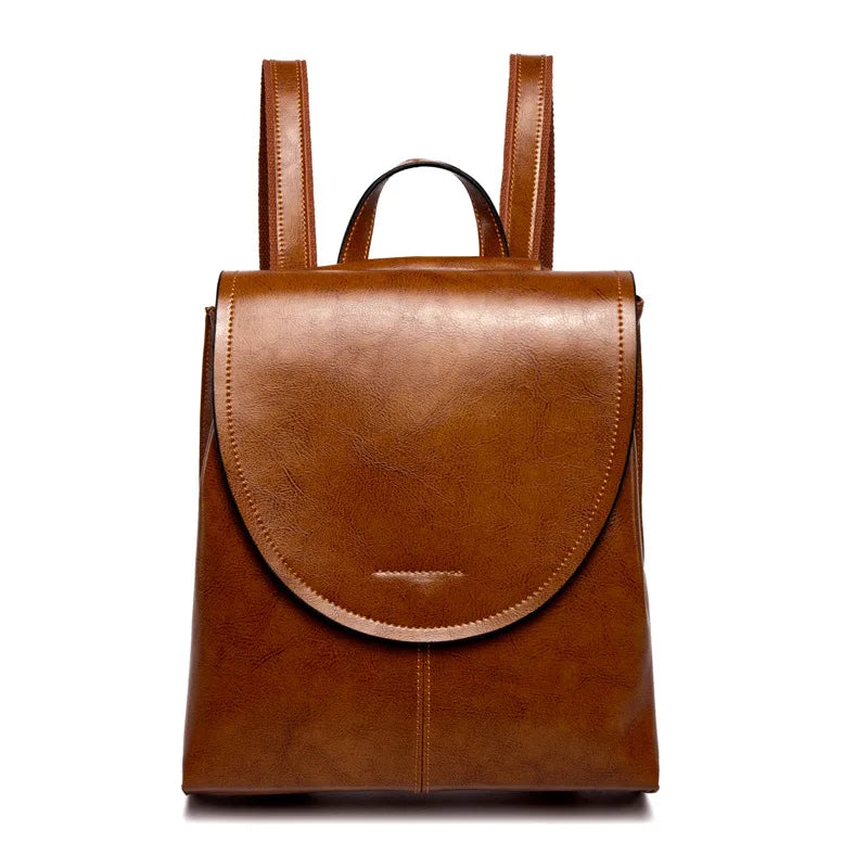 Oil Wax Cowhide Leather Backpack - Rucksack Knapsack CrossBody Bags-Crossbody Bag-Brown-Free Shipping Leatheretro