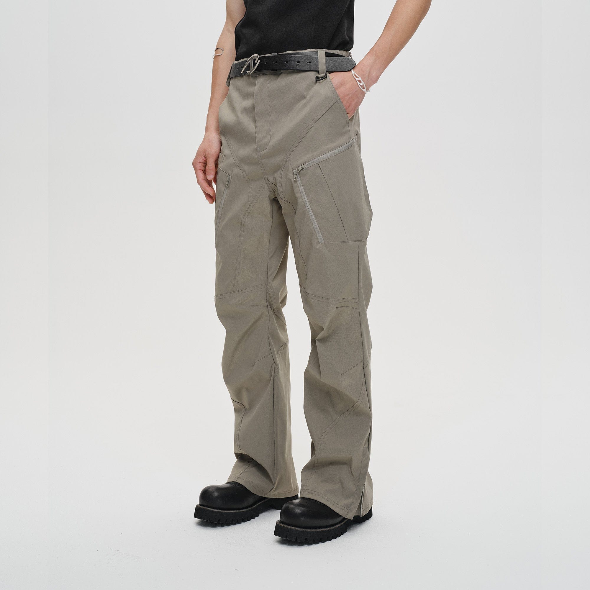 CATSSTAC Tech Paneled Zipper Pockets Elastic Waist Pants-Pants-Green-M-Free Shipping Leatheretro