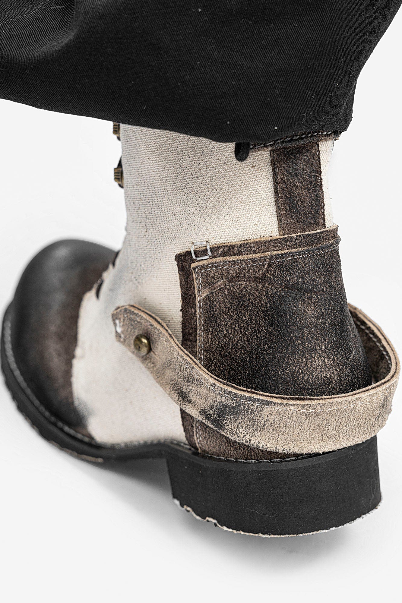 REWRITE Distressed Contrast Canvas-Leather Combat Boots-Shoes-38.5-Free Shipping Leatheretro