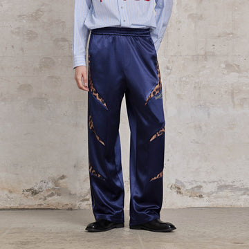 FACEONLAB Diamond Leopard-Spliced Satin Pants-Pants-M-Blue-Free Shipping Leatheretro