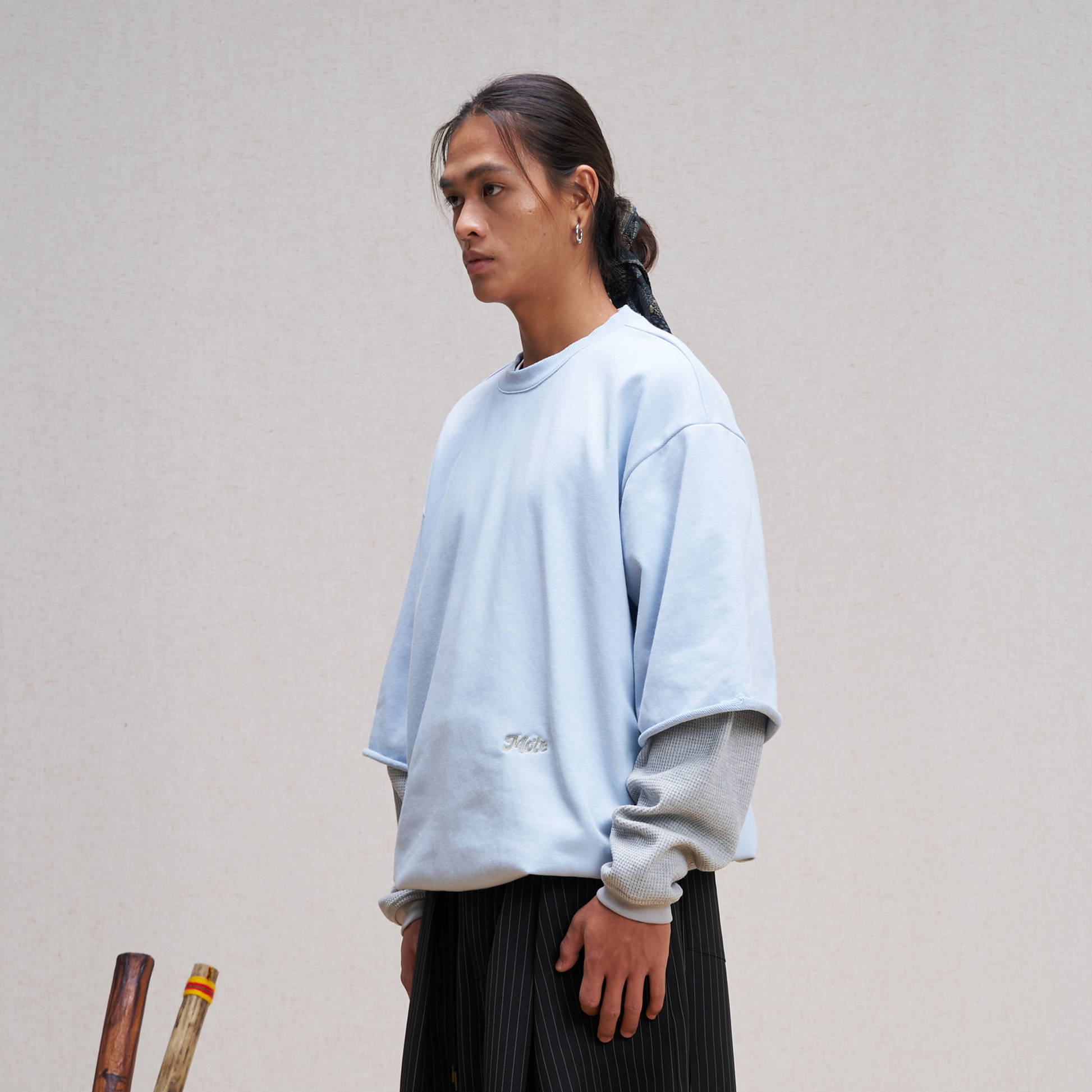 UNLIMITED MOTE Waffle Sleeve Layered Drawstring Hem Sweatshirt-Sweatshirt-XS-Dark Blue-Free Shipping Leatheretro