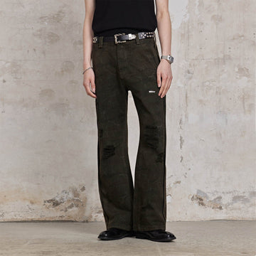 FACEONLAB Ripped Cracked Straight-Leg Pant-Pants-M-Free Shipping Leatheretro