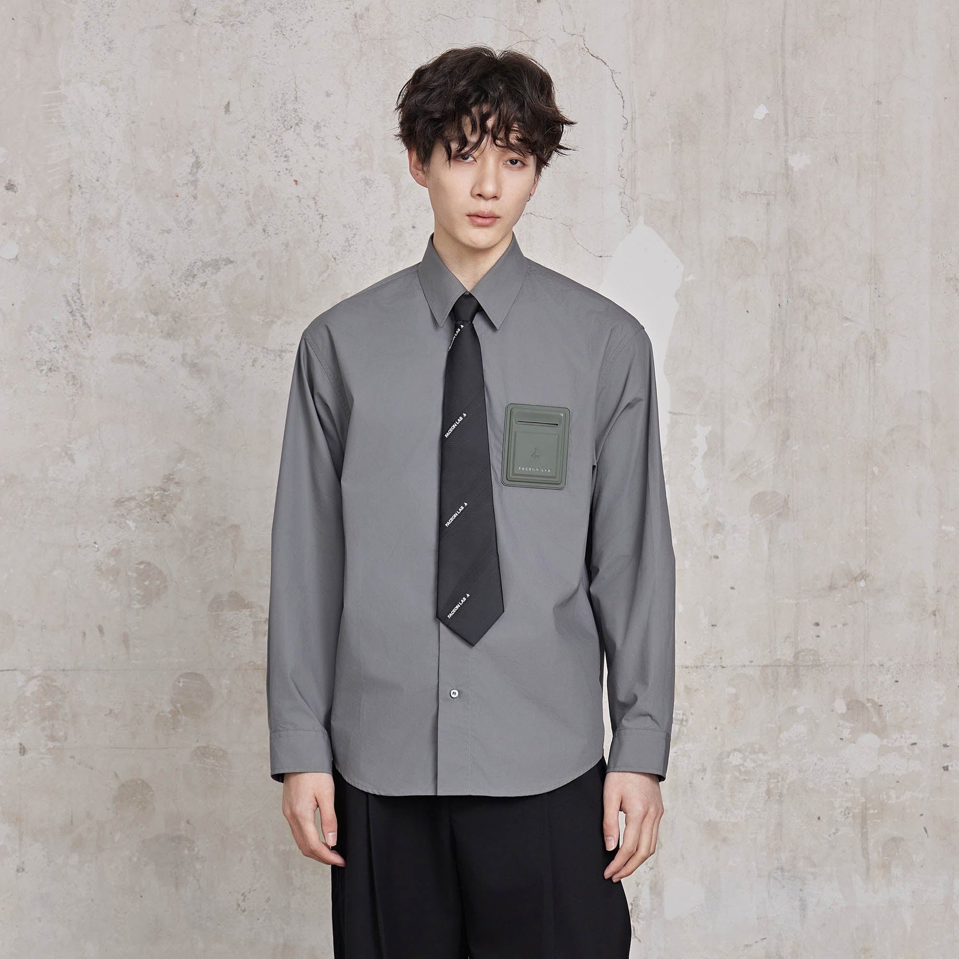 FACEONLAB Modern Patch-Pocket Poplin Shirt-Shirt-M-Gray-Free Shipping Leatheretro