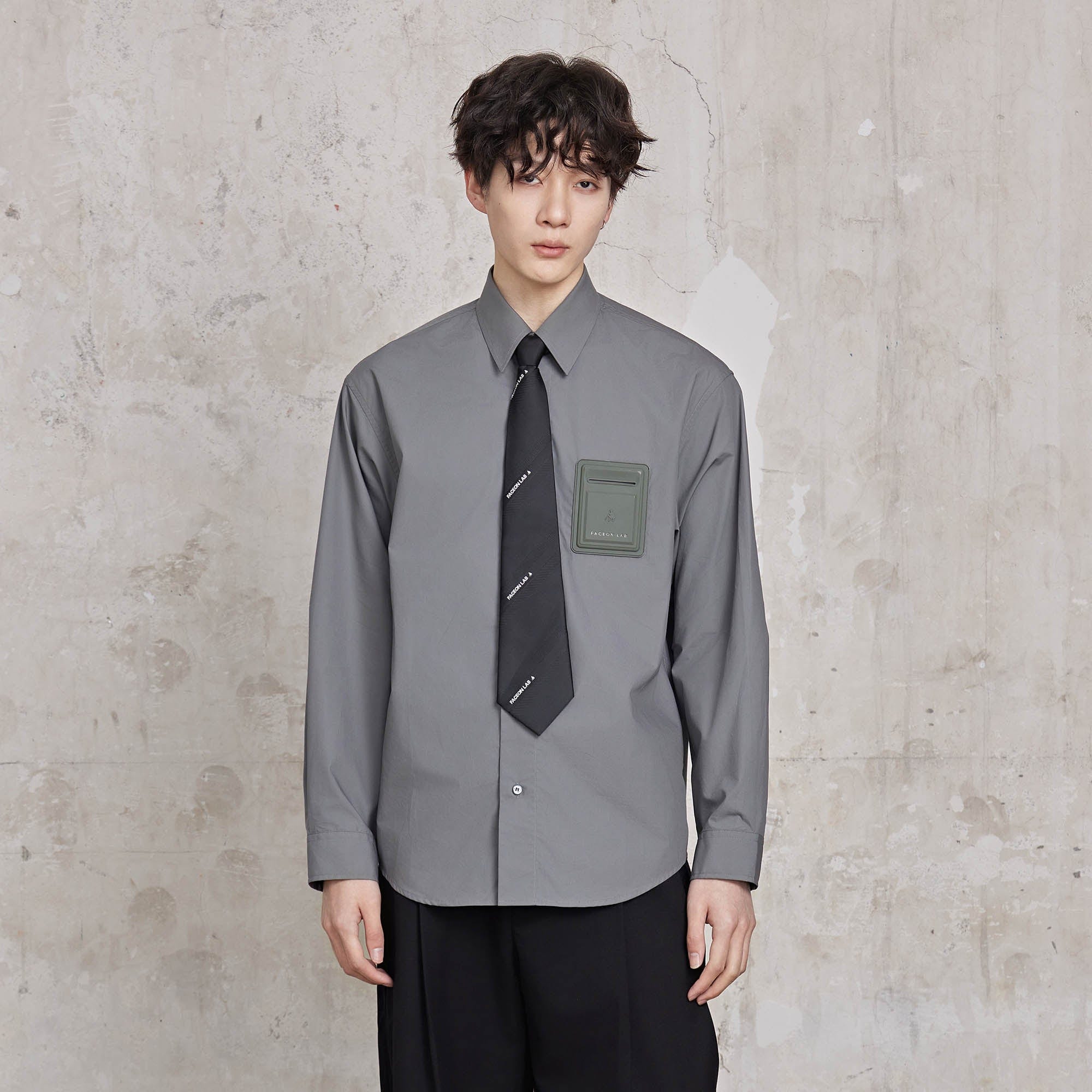 FACEONLAB Modern Patch-Pocket Poplin Shirt-Shirt-M-Gray-Free Shipping Leatheretro