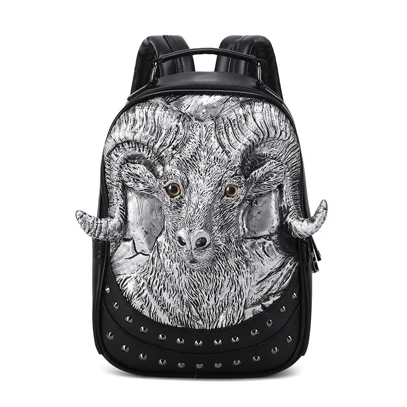 3D Goat Backpack | PU Leather Unisex Travel & School Bag-Backpacks-Silver-Free Shipping Leatheretro