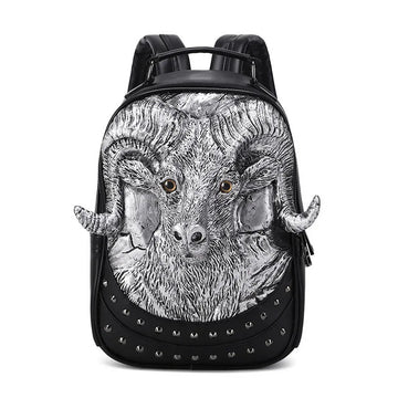 3D Goat Backpack | PU Leather Unisex Travel & School Bag-Backpacks-Silver-Free Shipping Leatheretro