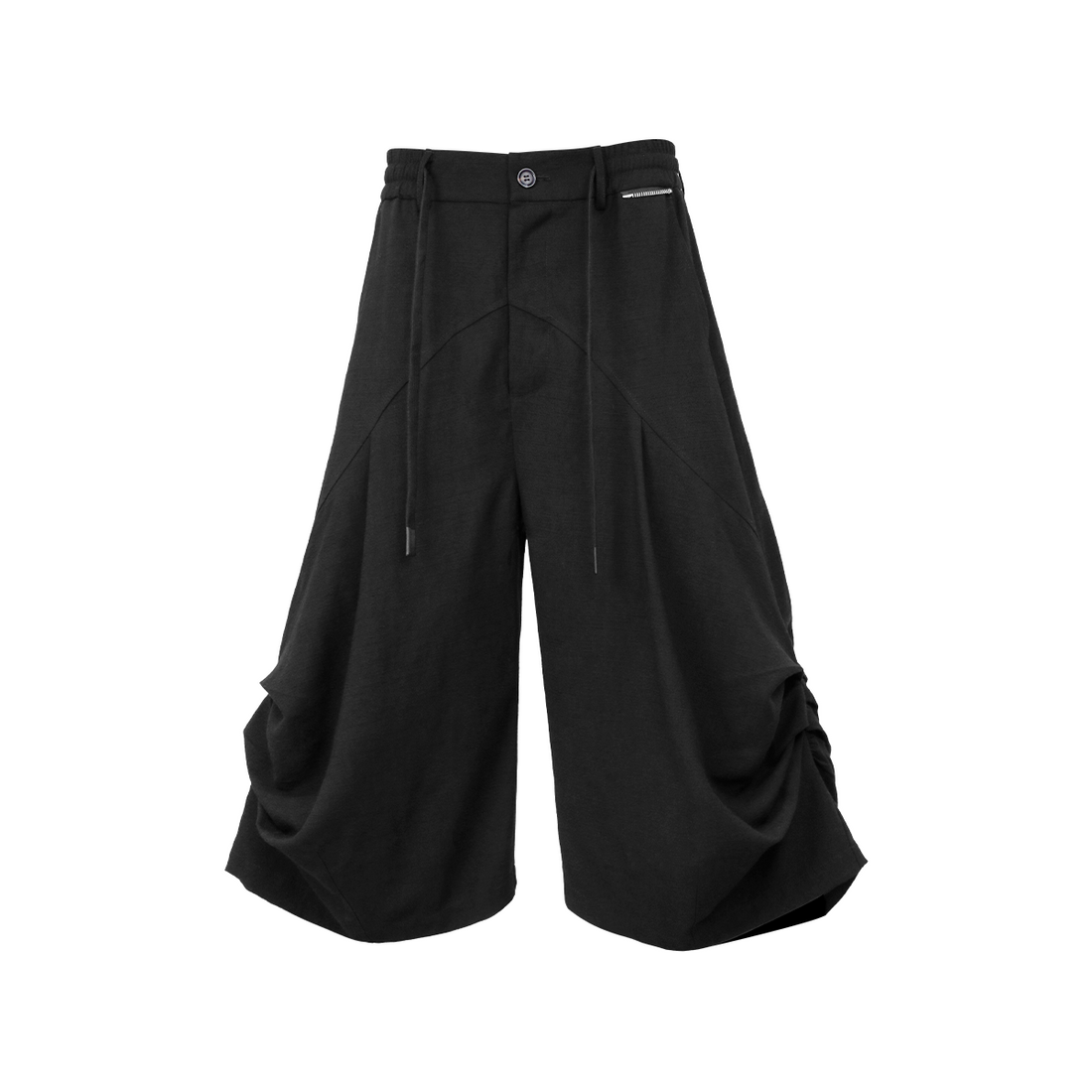 RELABEL Ruched Tencel-Acetate Oversized Shorts-Shorts-XS-Black-Free Shipping Leatheretro