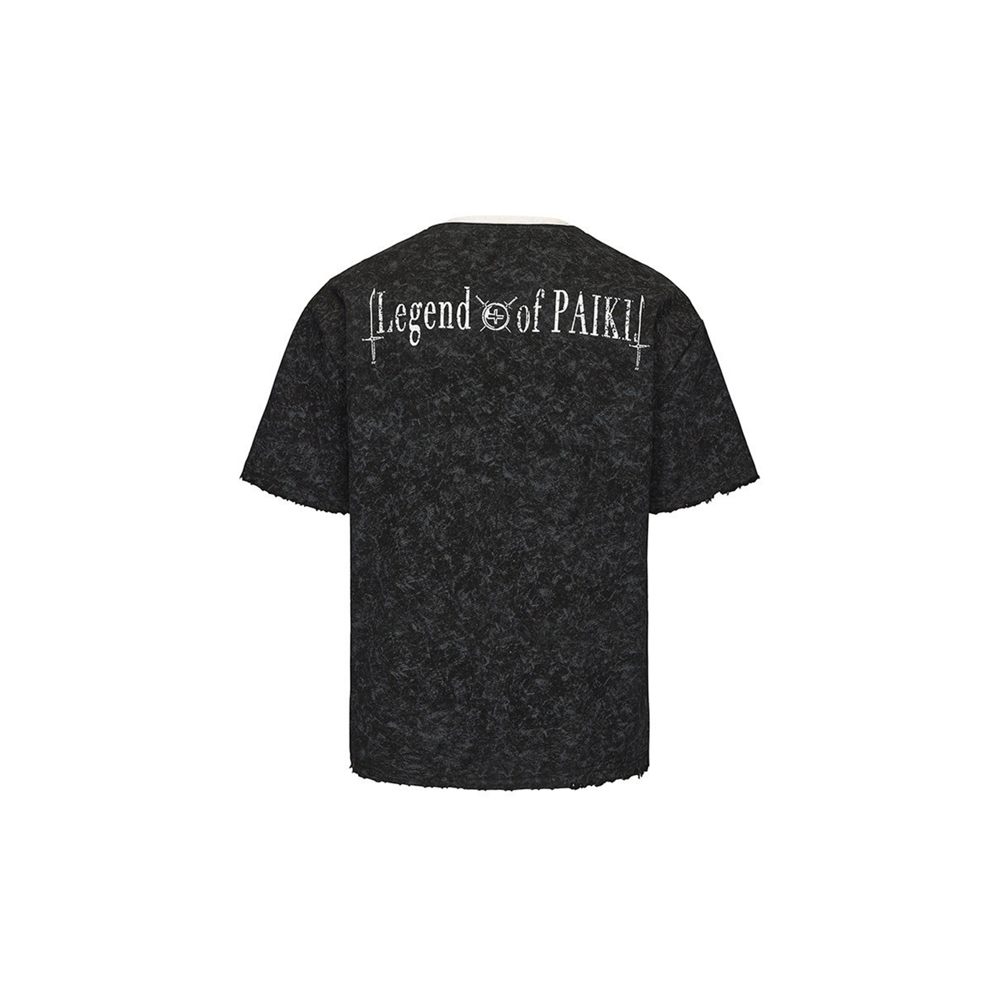 PAIKI Castle Graphic Henley Layered Tee-T Shirt-S-Black-Free Shipping Leatheretro