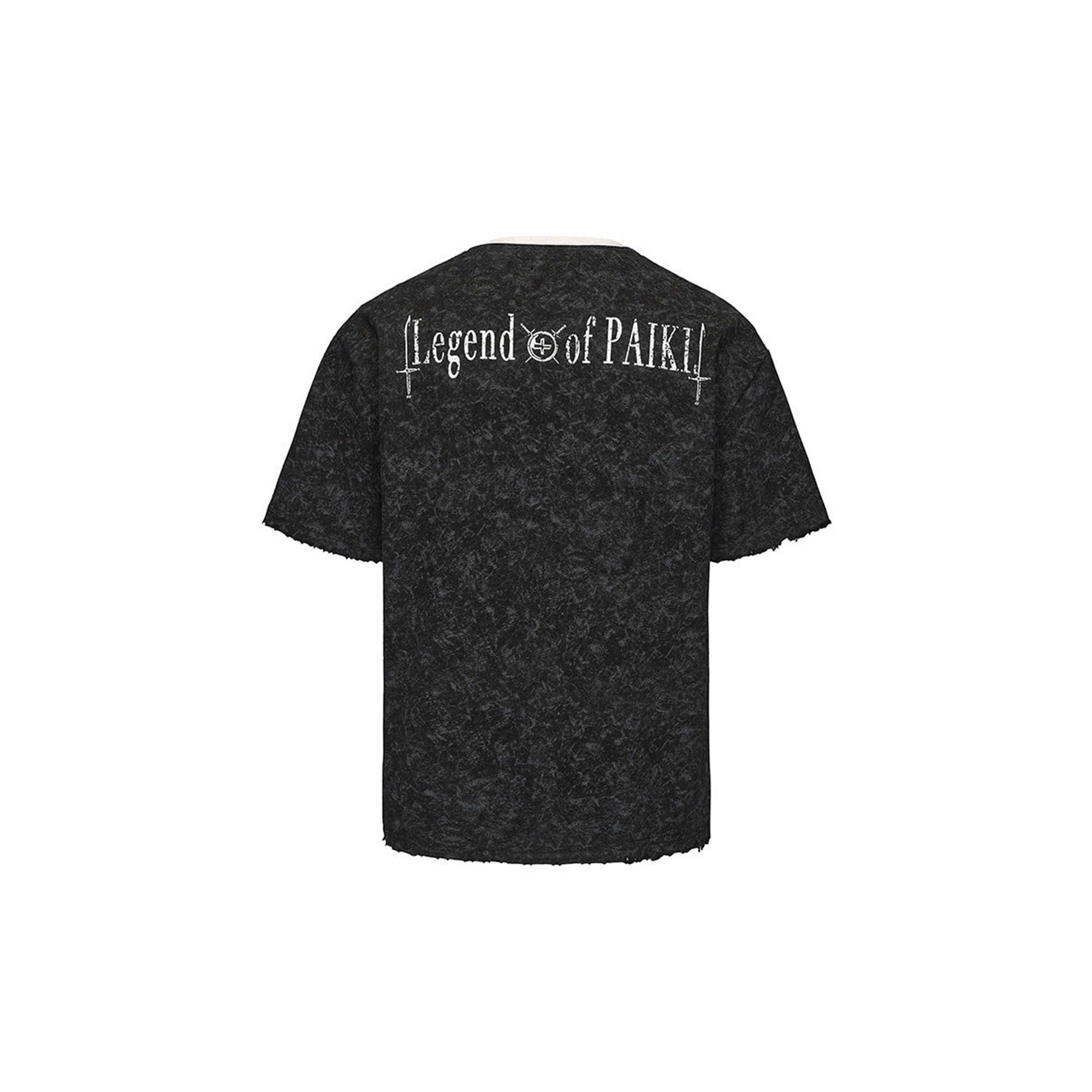PAIKI Castle Graphic Henley Layered Tee-T Shirt-S-Black-Free Shipping Leatheretro