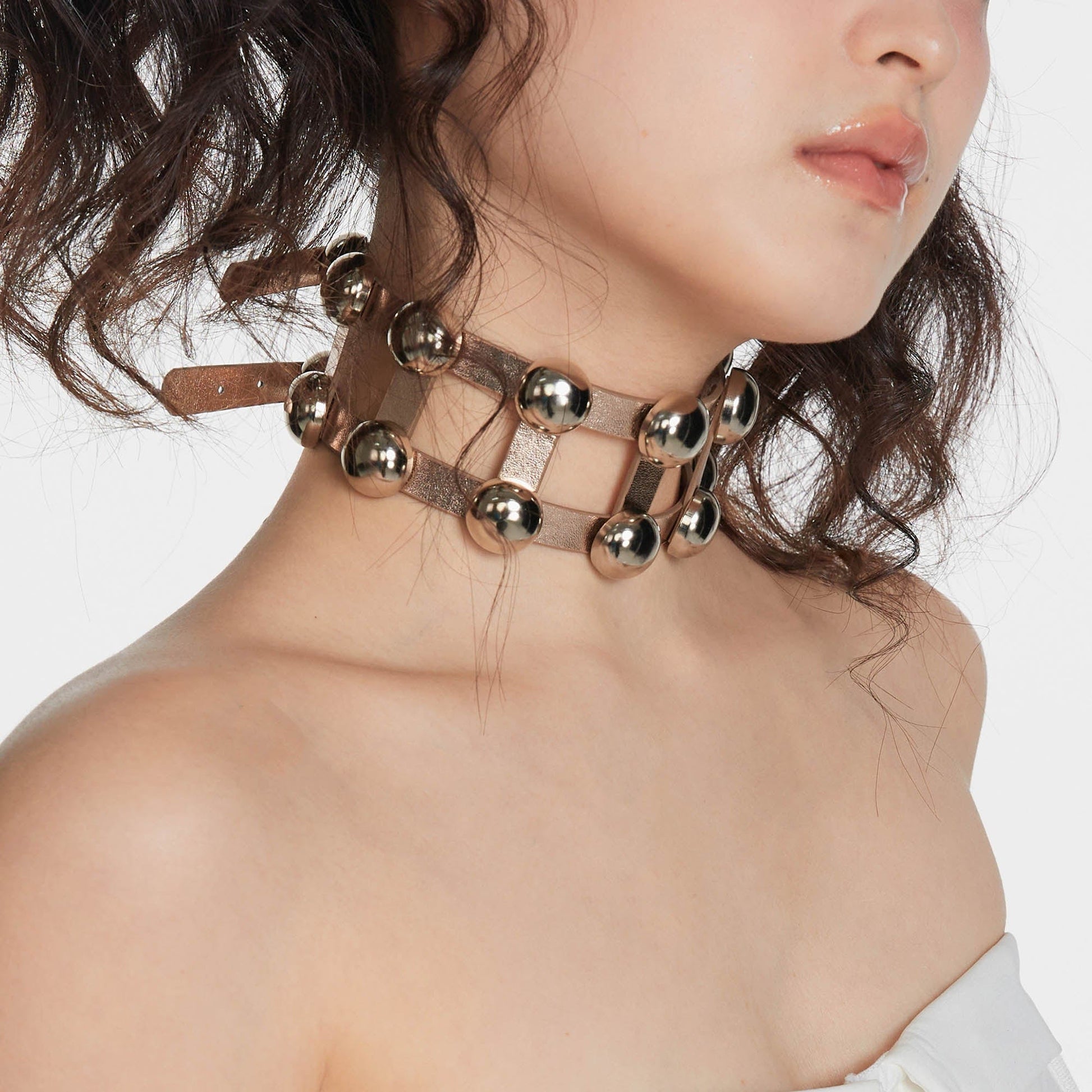 SCHWARZGOLD Metallic Beaded Double-Strap Choker-Necklace-Gold-Free Shipping Leatheretro