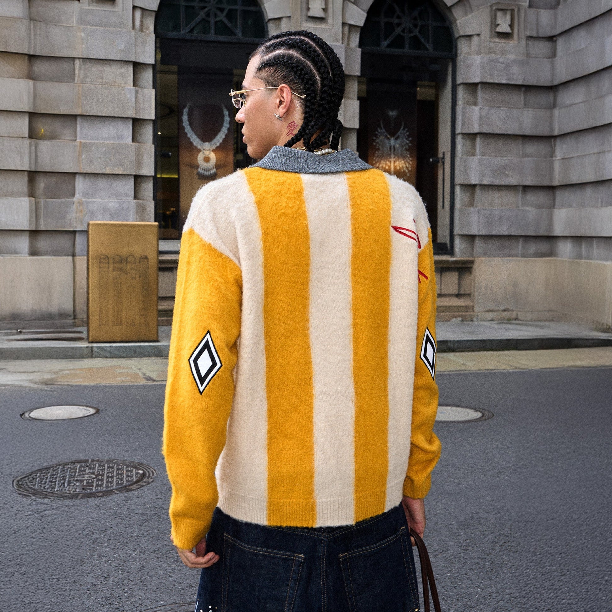 STEEPC Striped Embroidered Fuzzy Polo Sweater-Sweater-S (1)-Free Shipping Leatheretro