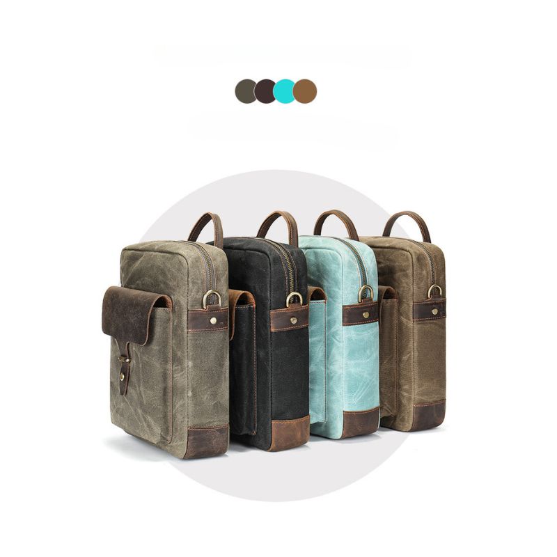 Men's Washed Canvas Crossbody Bag-Messenger Bag-Army Green-Free Shipping Leatheretro
