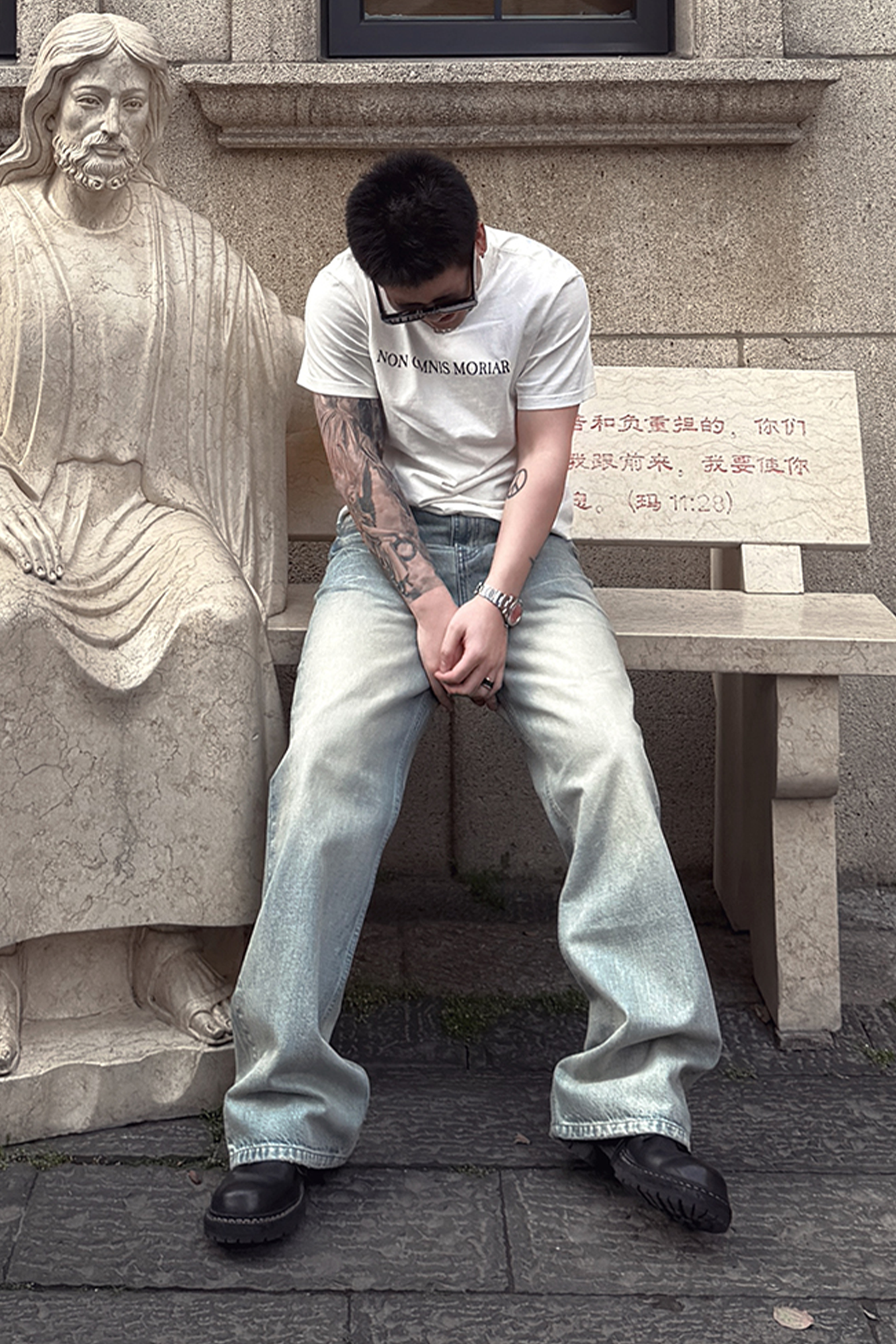 UNDERWATER Washed Whiskered Gradient Jeans-Jeans-S-Free Shipping Leatheretro