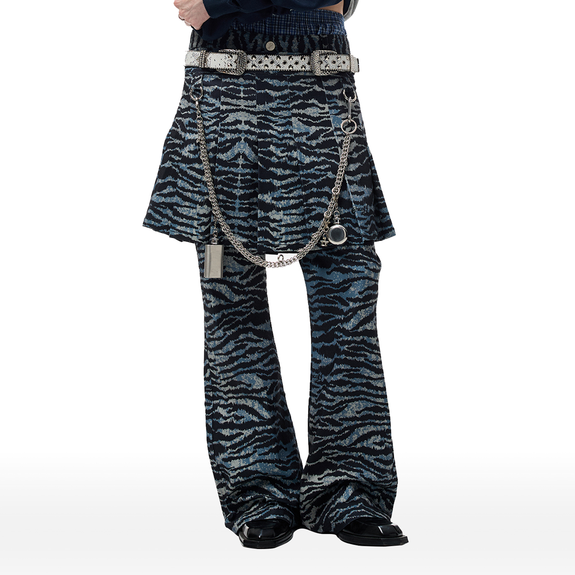 CYCYCY Punk Tiger-Stripe Detachable Pleated Flared Pants-Pants-XXS / 27"-Free Shipping Leatheretro