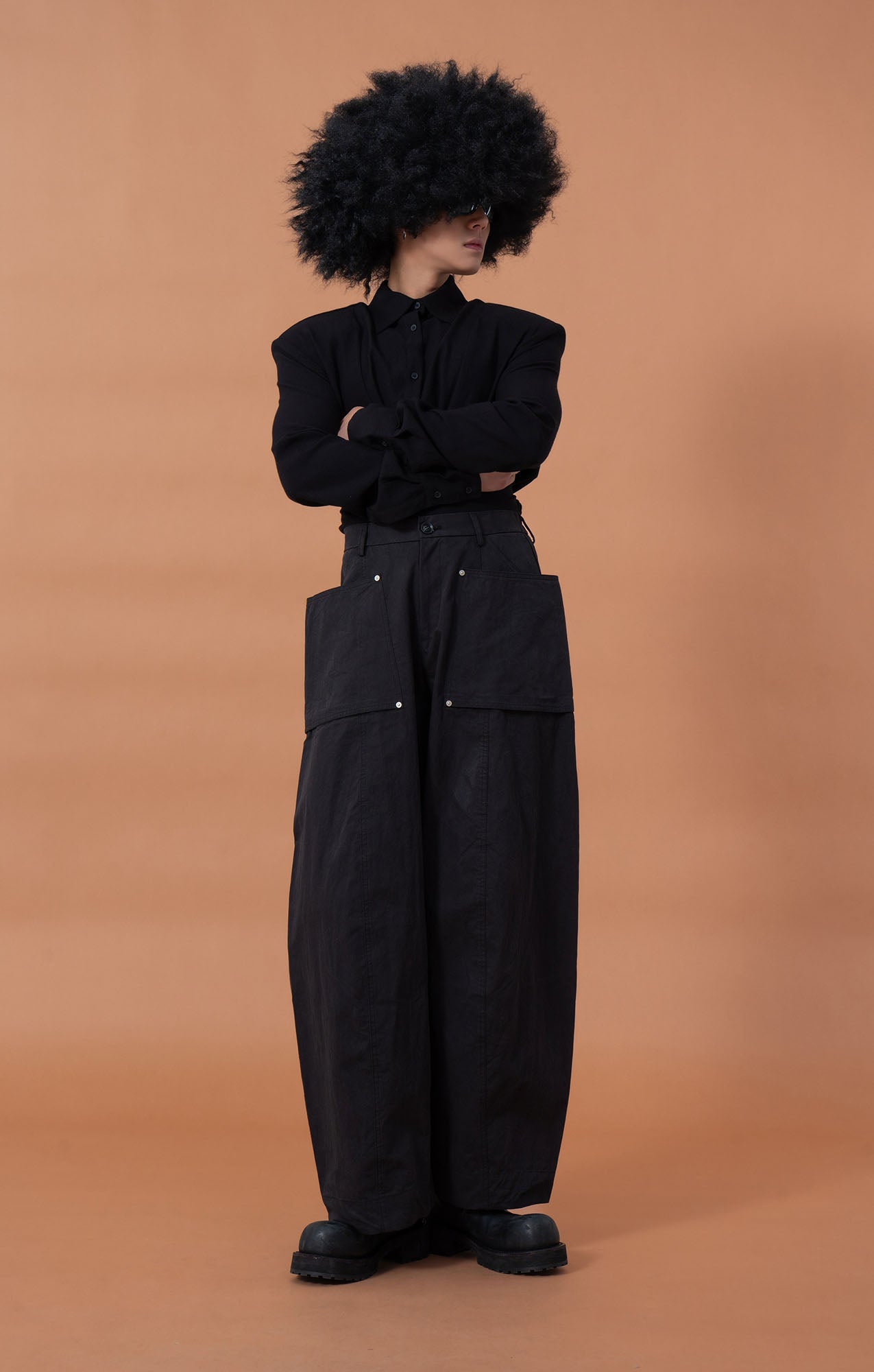 CLP Utility Big-Pocket Barrel Pants-Pants-M-Black-Free Shipping Leatheretro