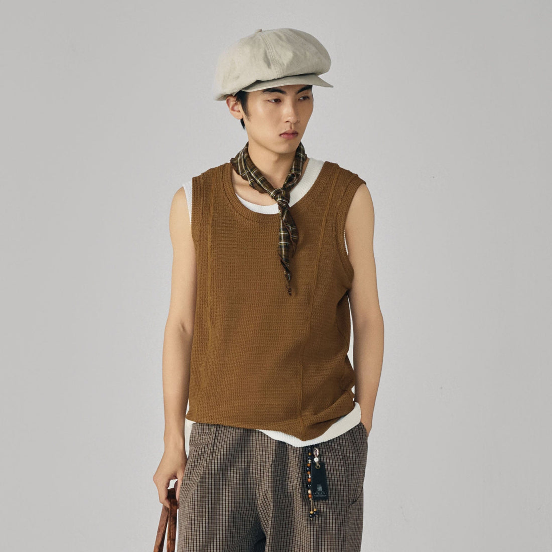 GONGHE REPUB Wavy Ribbed Vest-Vest-S-Brown-Free Shipping Leatheretro