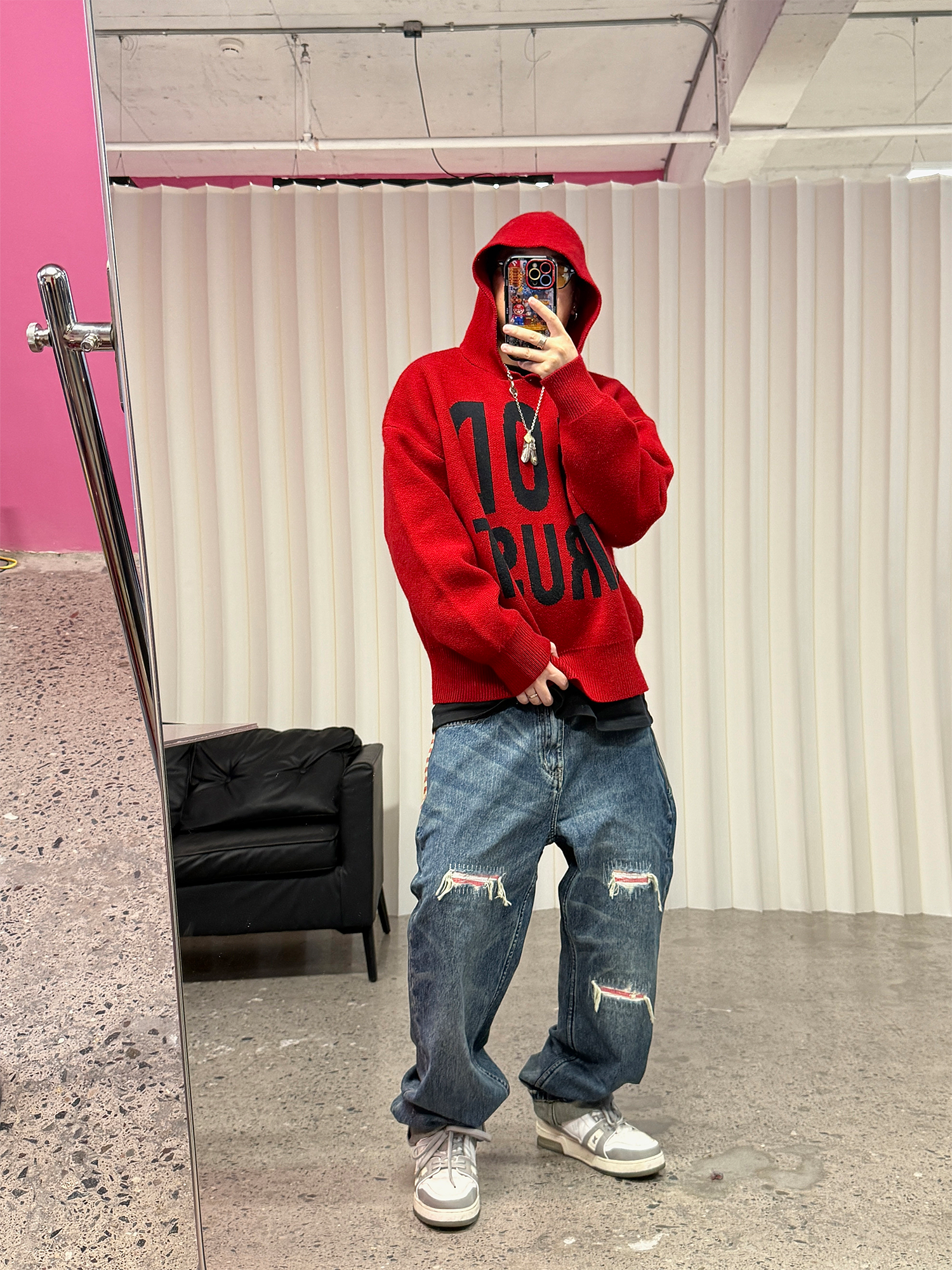 ME DA IGUAL Distressed Patch Washed Oversized Jeans-Jeans-M-Free Shipping Leatheretro