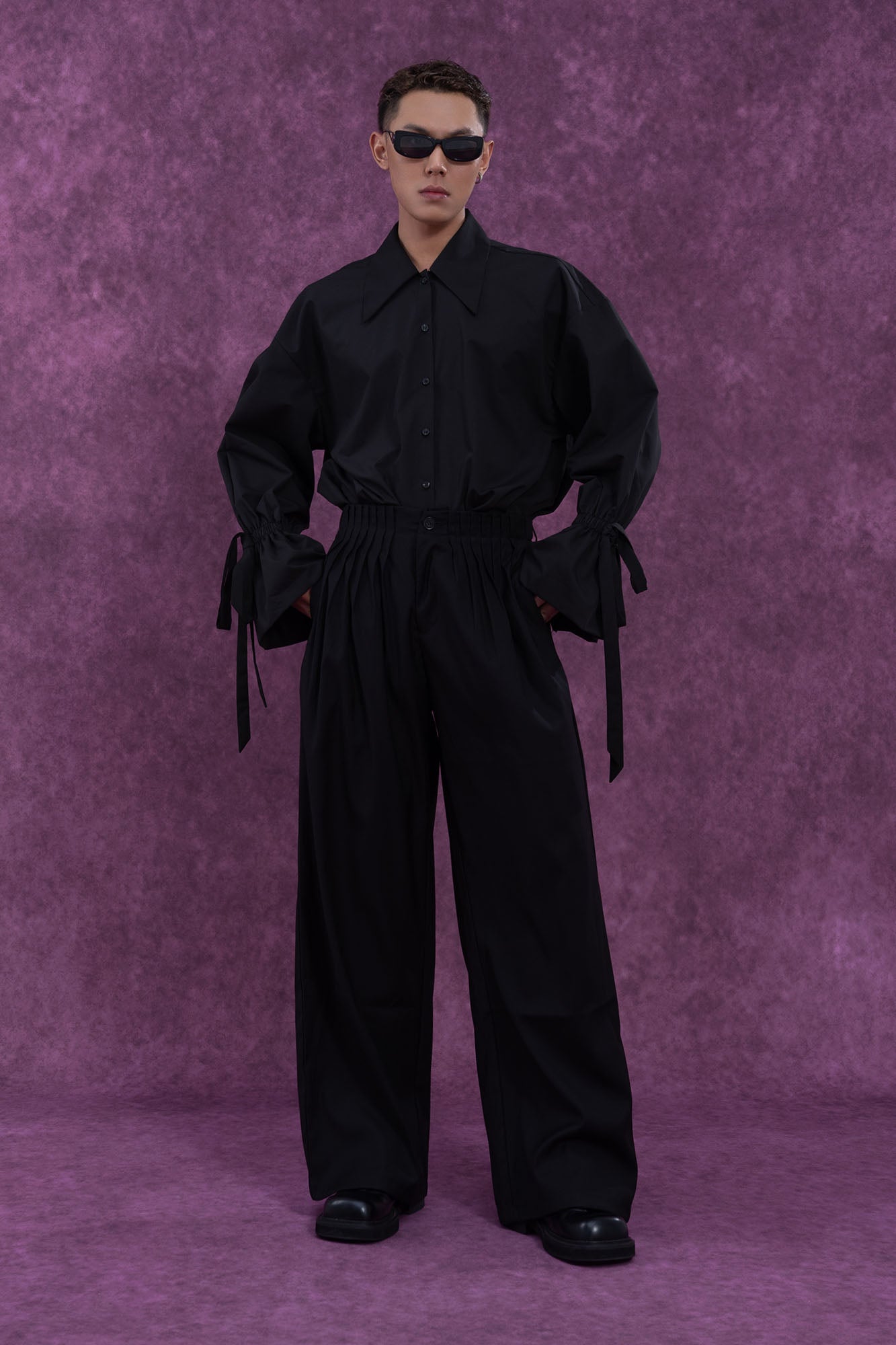 CLP Pleated Waist Structured Wide-Leg Pants-Pants-S-Free Shipping Leatheretro