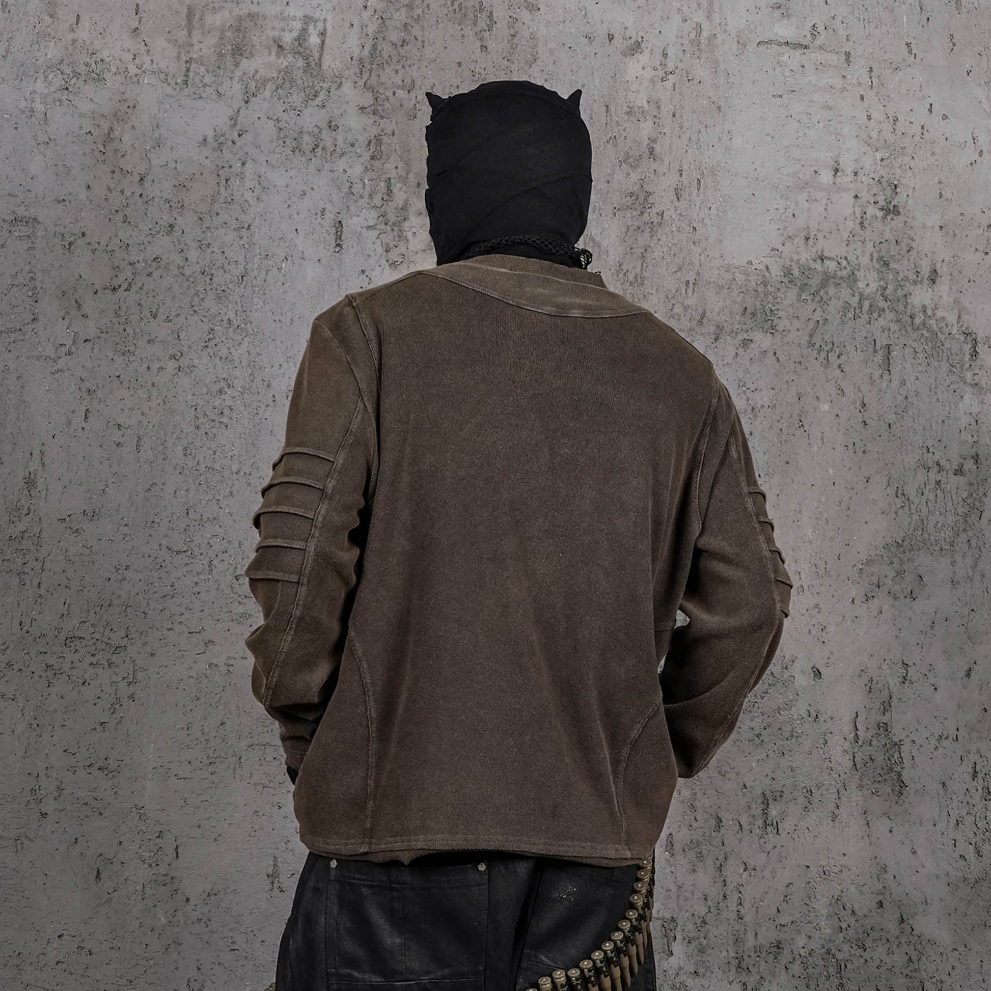 UNDERWATER Distressed Deconstructed Light Sweatshirt Brown-L/S Tee-S-Free Shipping Leatheretro