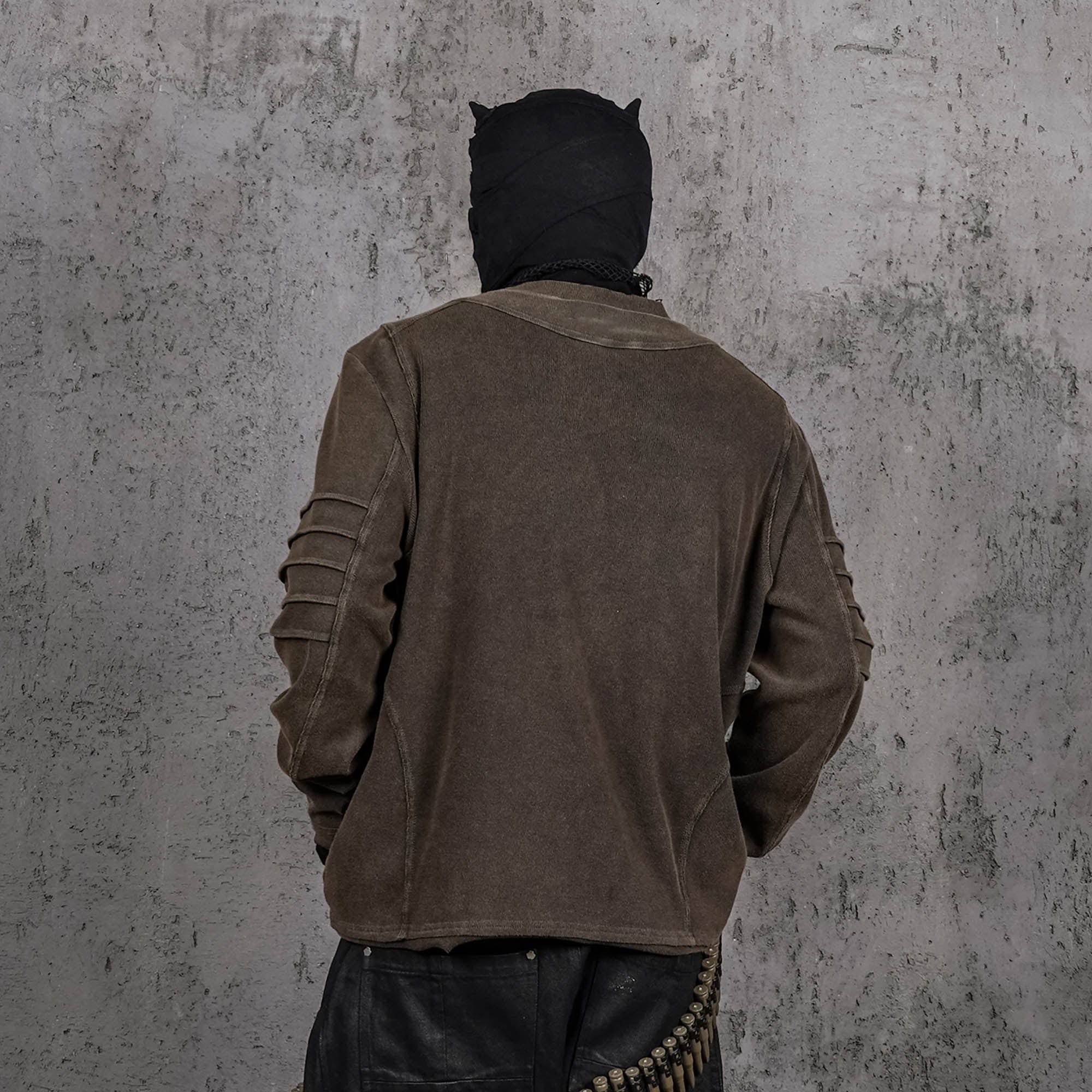 UNDERWATER Distressed Deconstructed Light Sweatshirt Brown-L/S Tee-S-Free Shipping Leatheretro