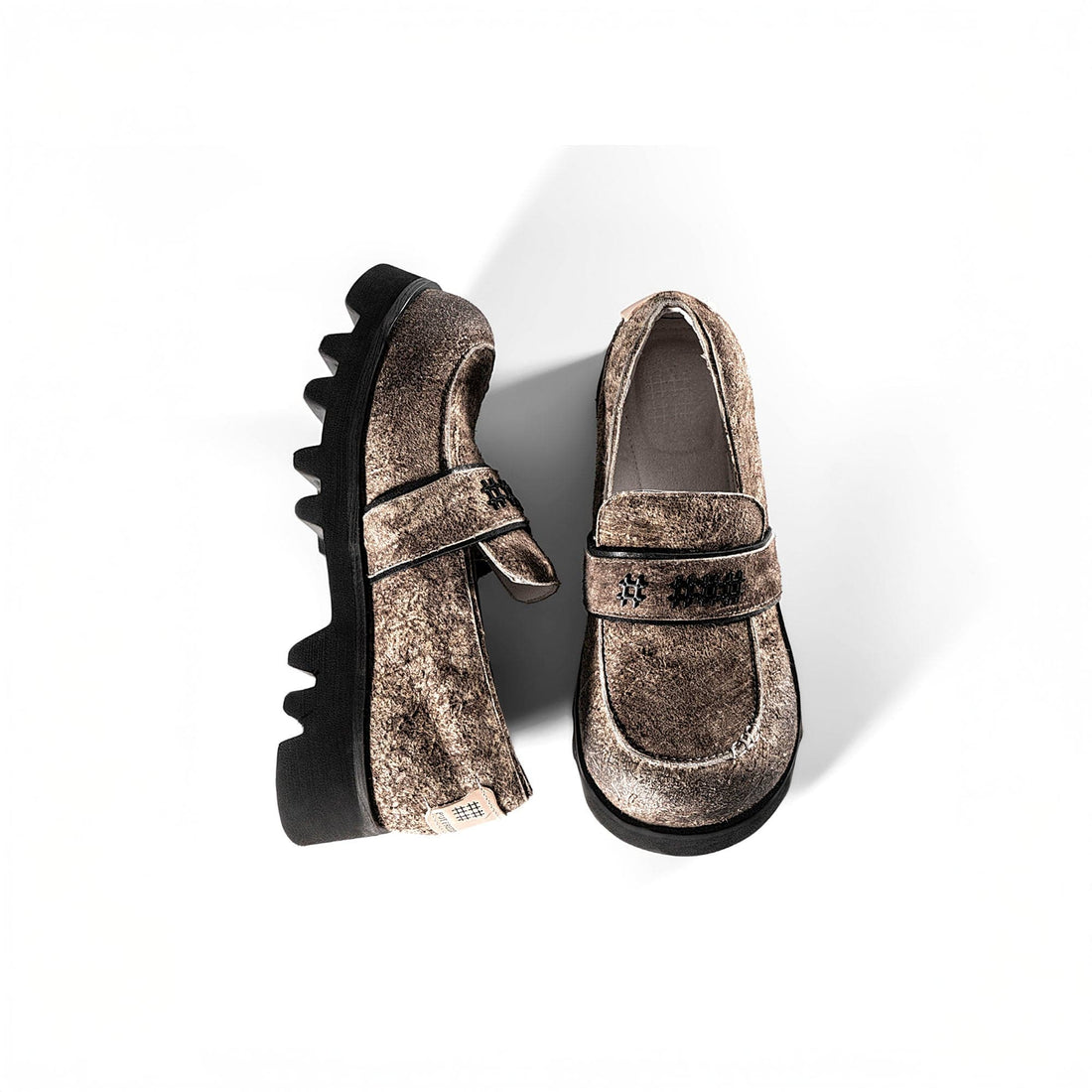 REWRITE Distressed Cowhide Chunky Sole Loafers-Shoes-38.5-Free Shipping Leatheretro