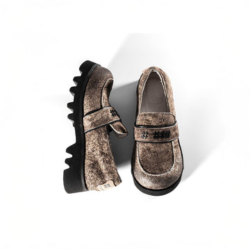 REWRITE Distressed Cowhide Chunky Sole Loafers-Shoes-38.5-Free Shipping Leatheretro