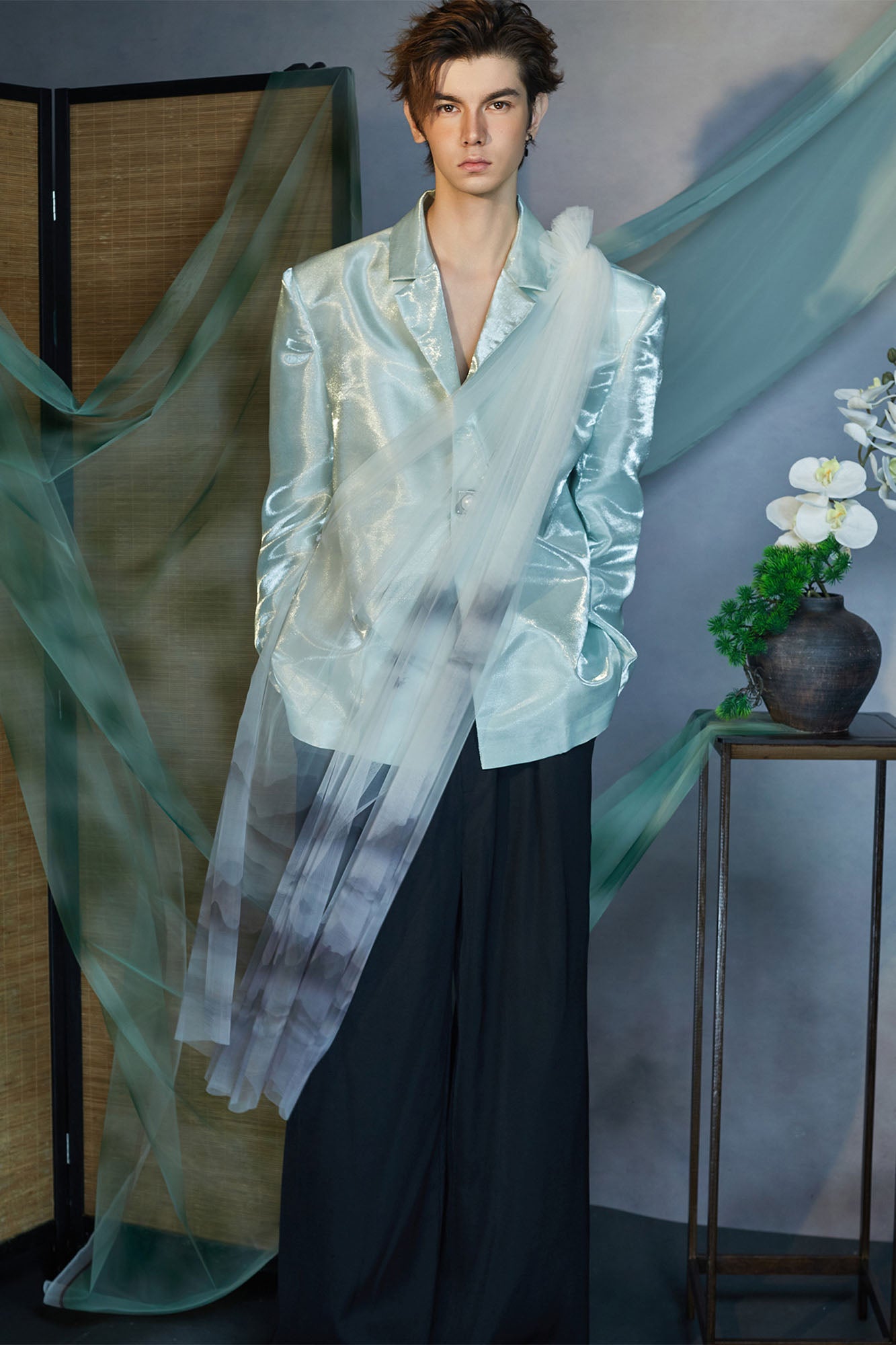 JIECHI Gradient Tulle Drape Satin Blazer-Jacket-M (Preorder)-Free Shipping Leatheretro