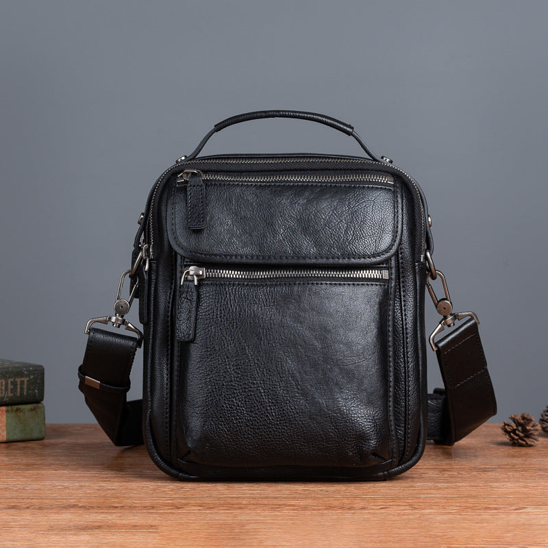Cowhide Retro Casual Men's Messenger Bag - Vintage Crossbody Leather Handbag-Messenger Bag-Black-Free Shipping Leatheretro