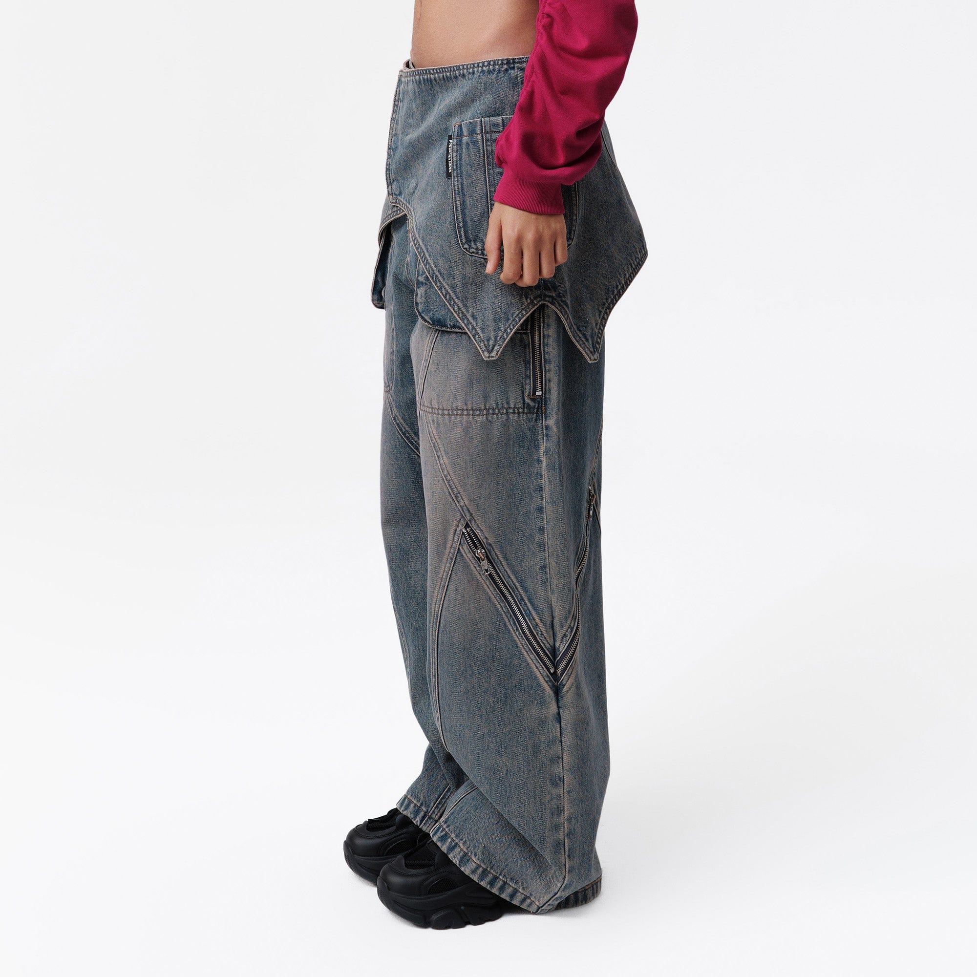 VANN VALRENCE Detachable Overlay Structural Panel Zip Jeans-Jeans-S-Free Shipping Leatheretro