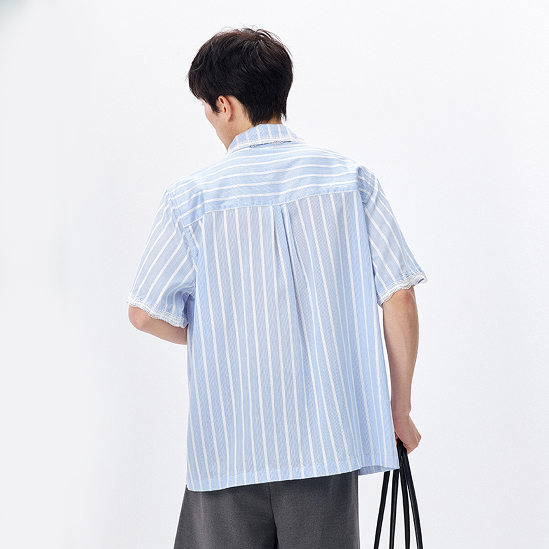 TUIMU Lace-Trim Striped Shirt-Half shirt-S-Free Shipping Leatheretro