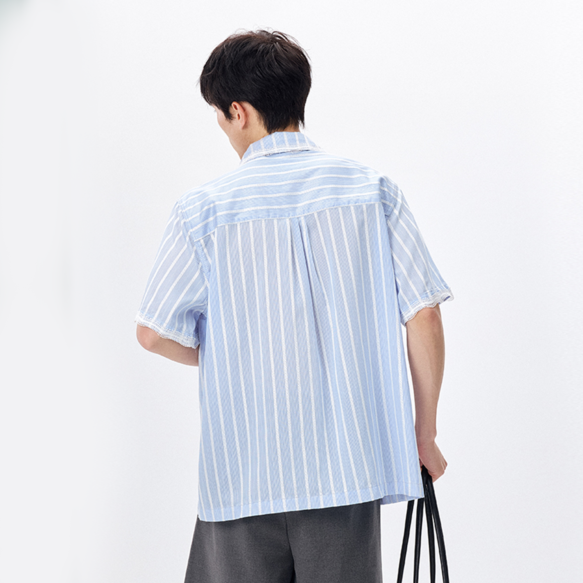 TUIMU Lace-Trim Striped Shirt-Half shirt-S-Free Shipping Leatheretro