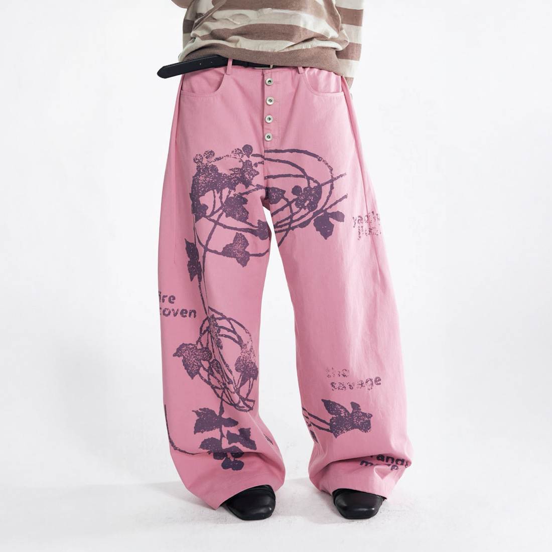 1997 POSTOFFICE Lilac Vine Full-Print Curved Jeans-Jeans-S-Dark Blue-Free Shipping Leatheretro