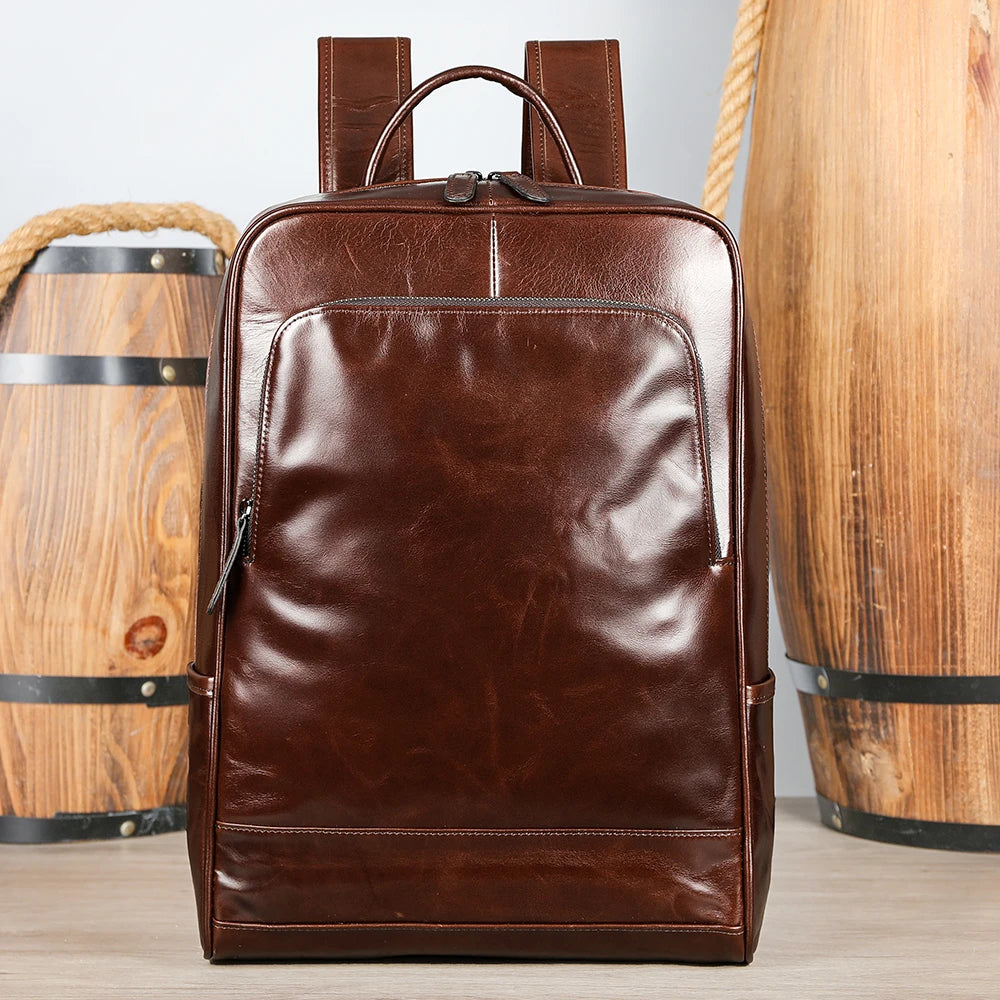 Large Capacity Waterproof Leather Laptop Backpack for Business & Travel-Backpacks-Coffee-Free Shipping Leatheretro