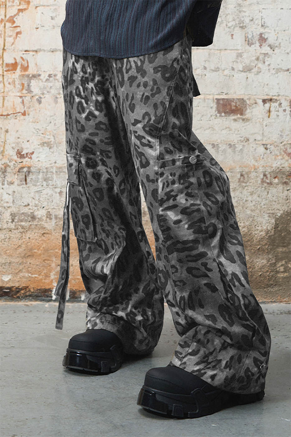 RELABEL Leopard Multi-Pocket Ribbon Cargo Pants-Pants-S-Free Shipping Leatheretro