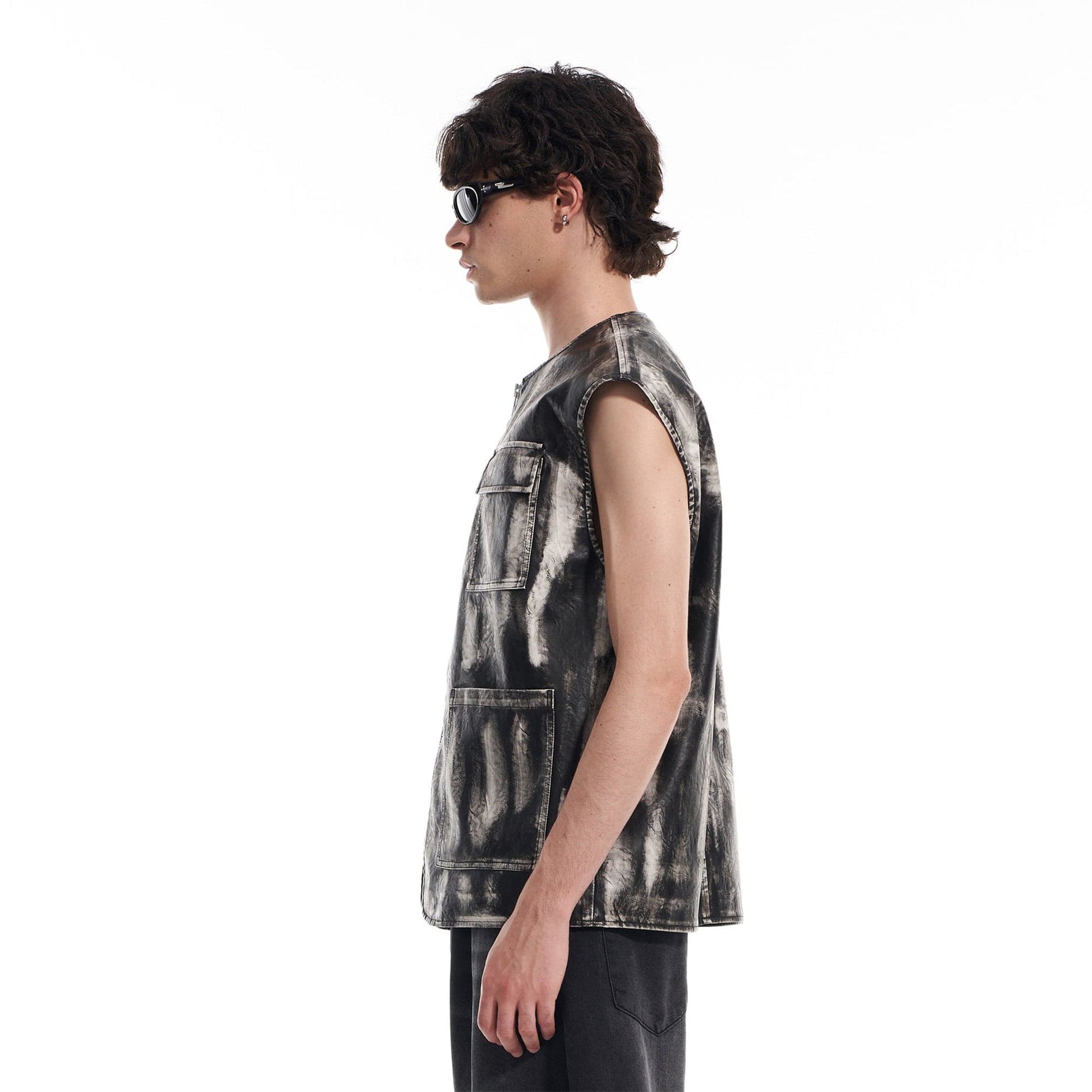 VANN VALRENCE Washed Grunge Paint Multi-Pocket Vest-Vest-S-Free Shipping Leatheretro