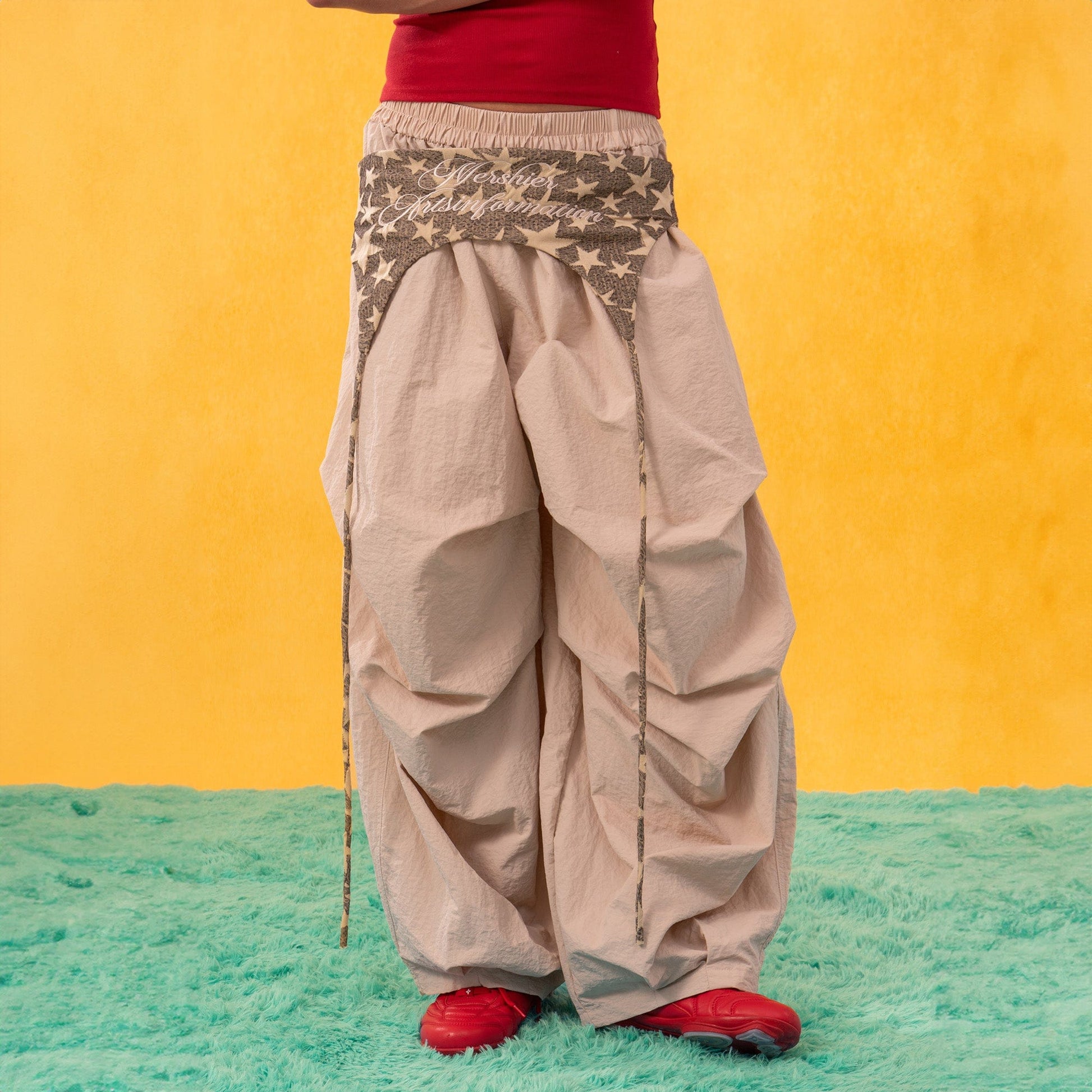 CLP Layered Crinkled Waist-Panel Parachute Pants-Pants-S-Gray-Free Shipping Leatheretro