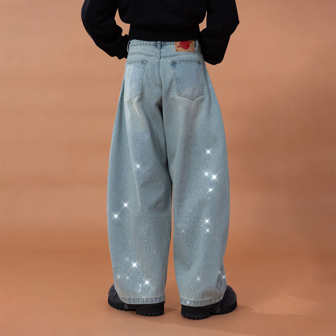 CLP Washed Diamond-Dusted Curved-Leg Jeans-Jeans-M (Preorder)-Free Shipping Leatheretro